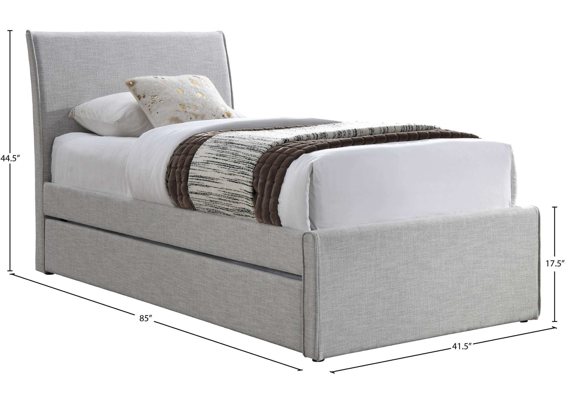 Myles Grey Linen Textured Fabric Upholstered Twin Trundle Bed image 9
