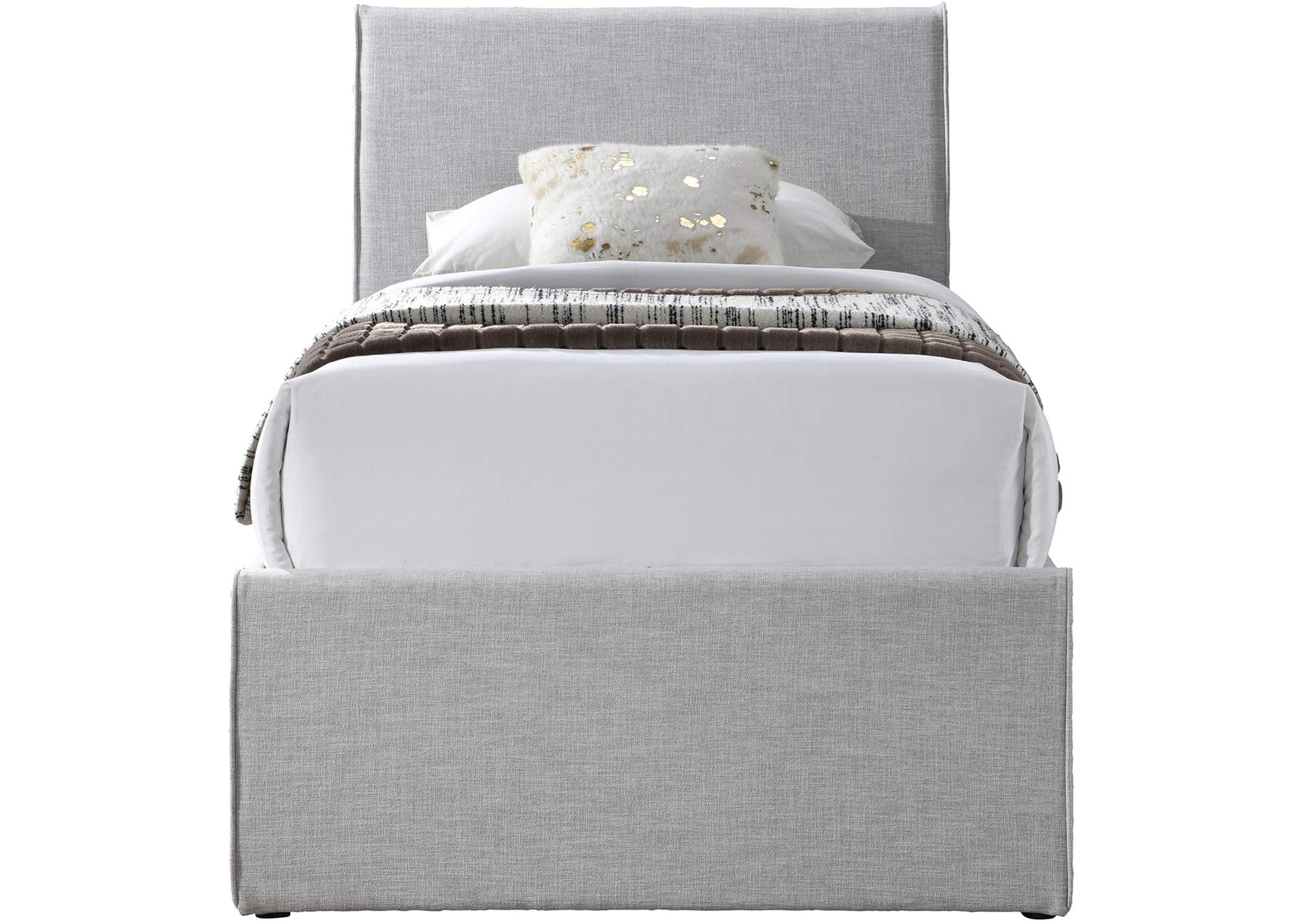Myles Grey Linen Textured Fabric Upholstered Twin Trundle Bed image 4
