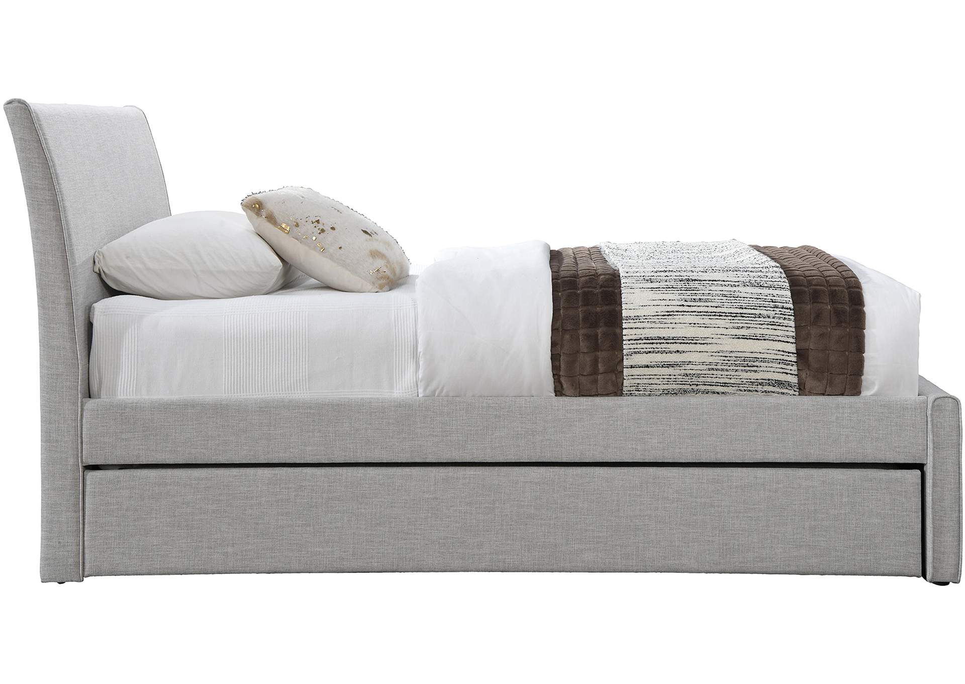 Myles Grey Linen Textured Fabric Upholstered Twin Trundle Bed image 5