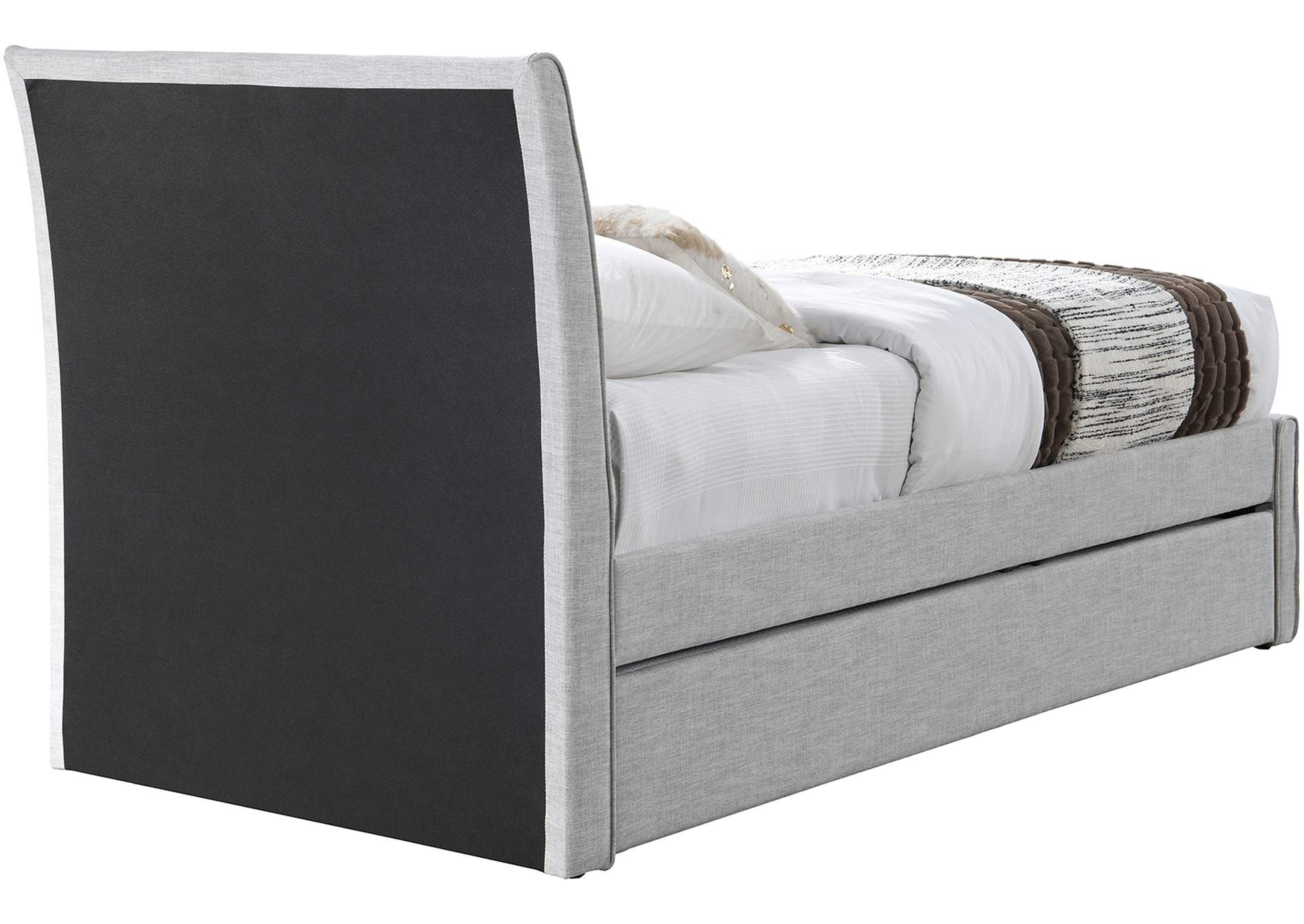 Myles Grey Linen Textured Fabric Upholstered Twin Trundle Bed image 6