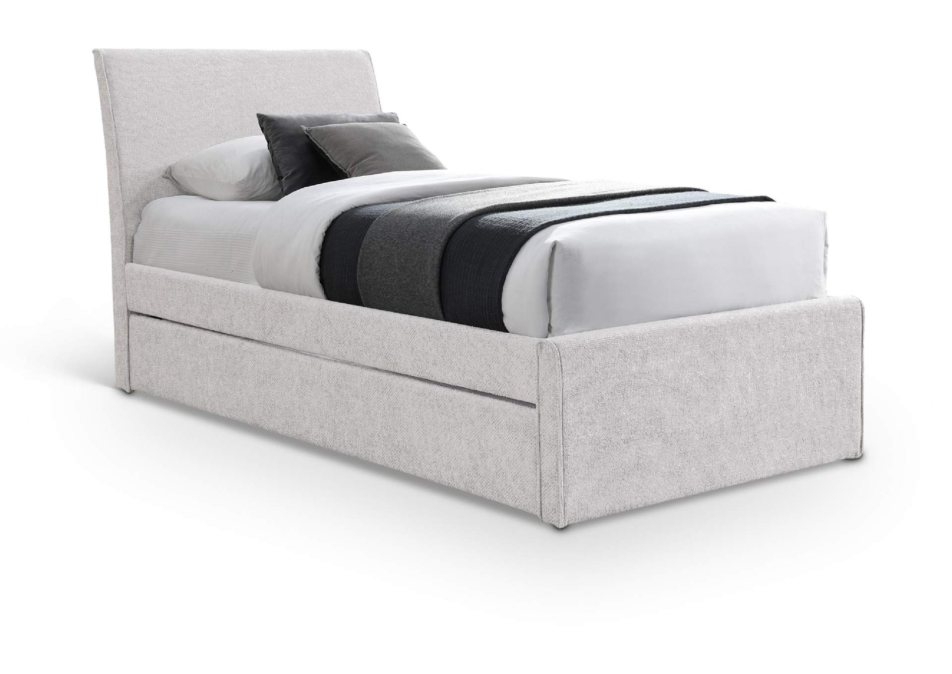 Myles Cream Chenille Fabric Upholstered Twin Trundle Bed image 1