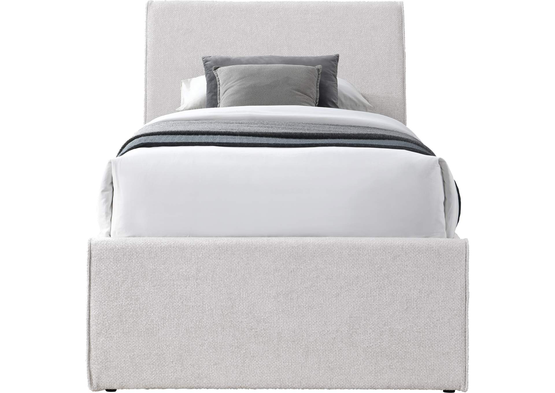 Myles Cream Chenille Fabric Upholstered Twin Trundle Bed image 4