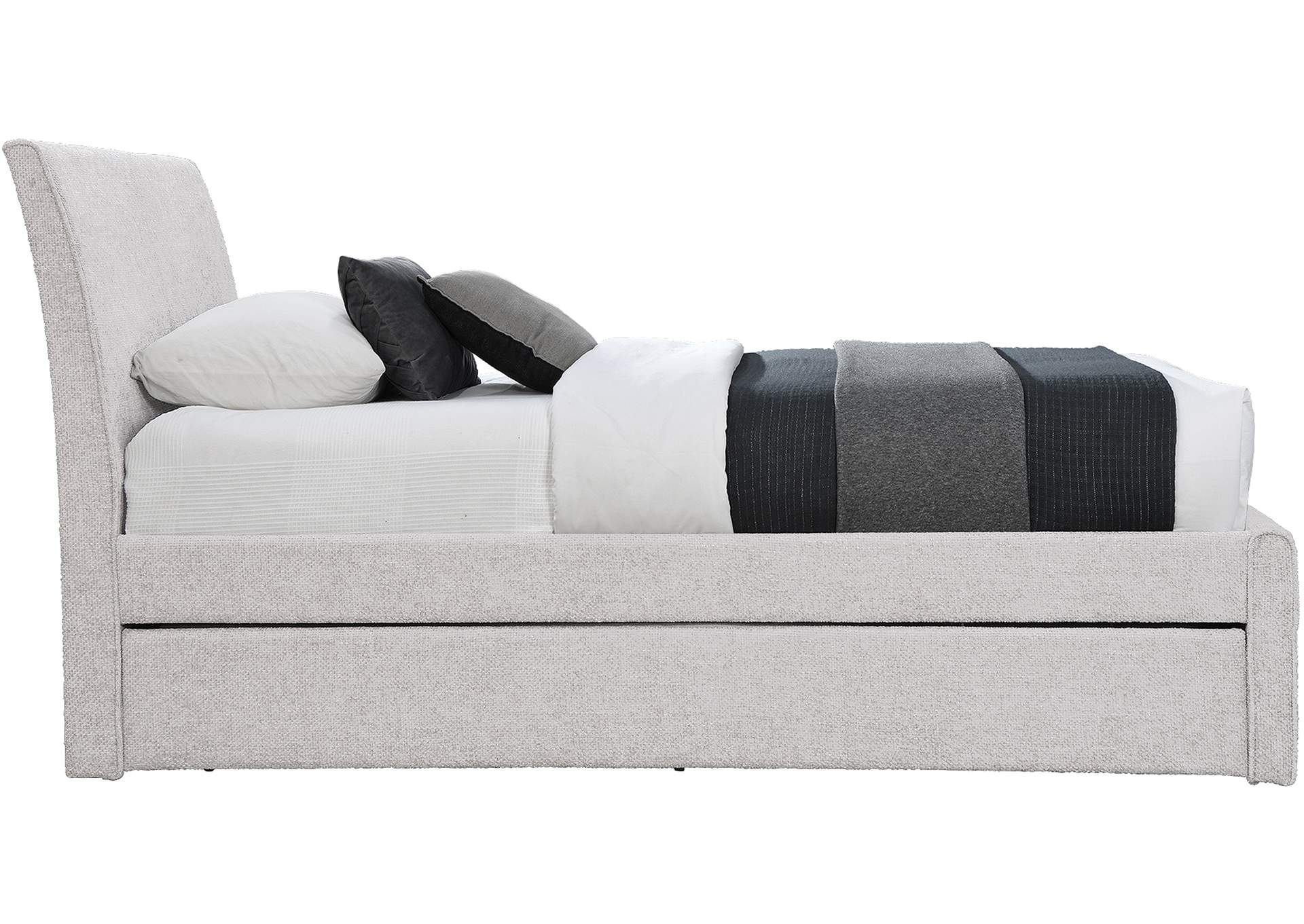 Myles Cream Chenille Fabric Upholstered Twin Trundle Bed image 5