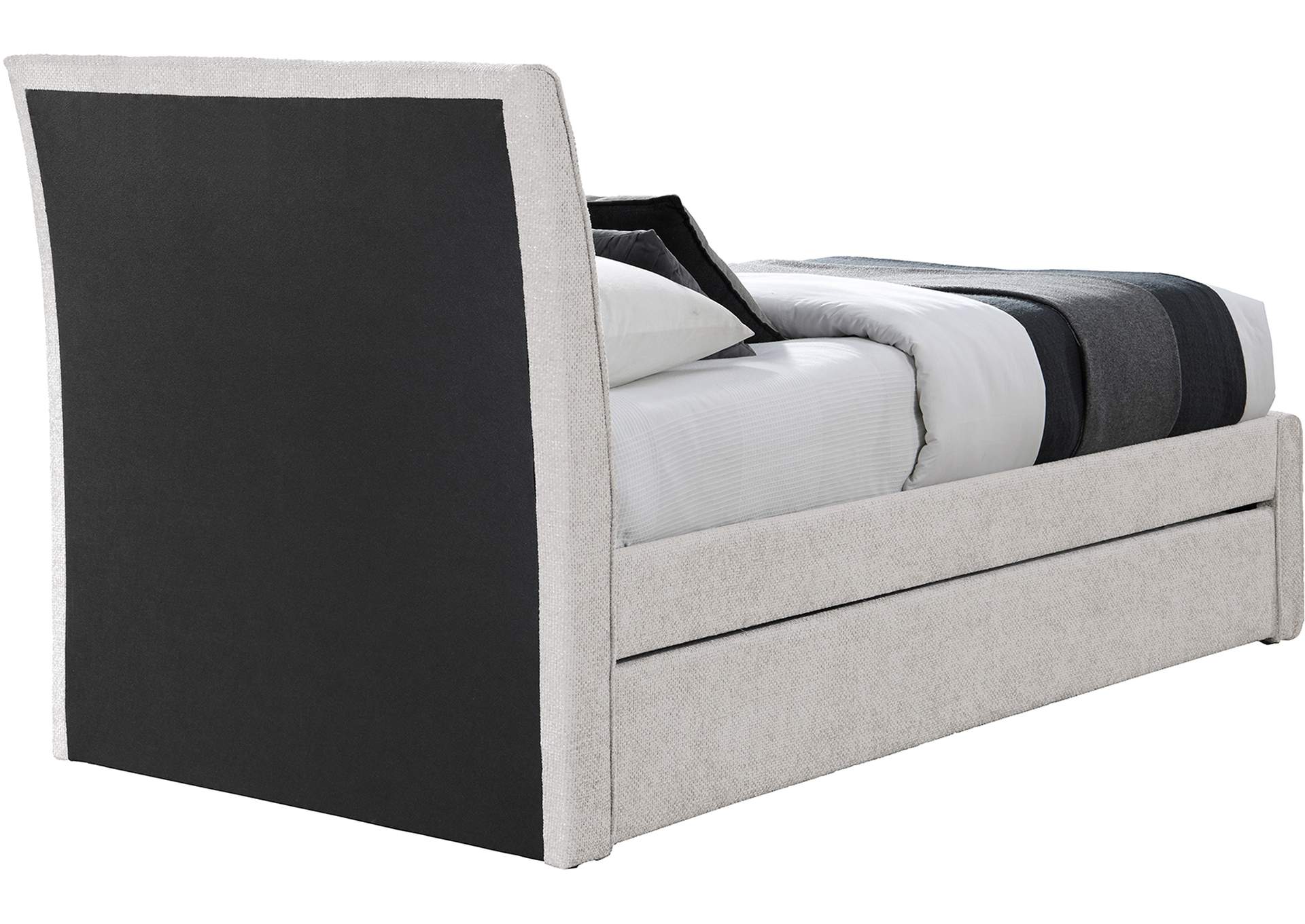 Myles Cream Chenille Fabric Upholstered Twin Trundle Bed image 6