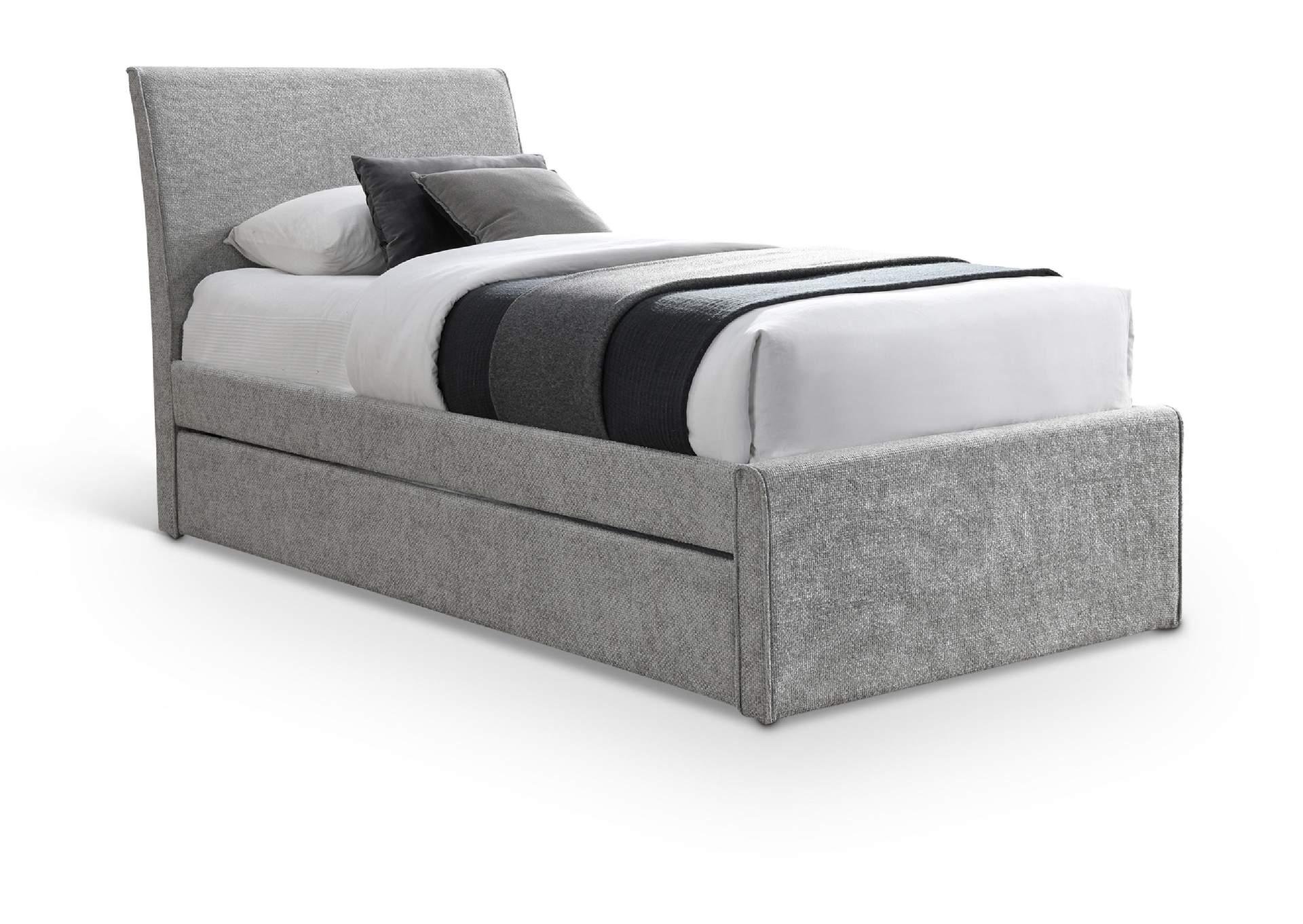 Myles Grey Chenille Fabric Upholstered Twin Trundle Bed image 1