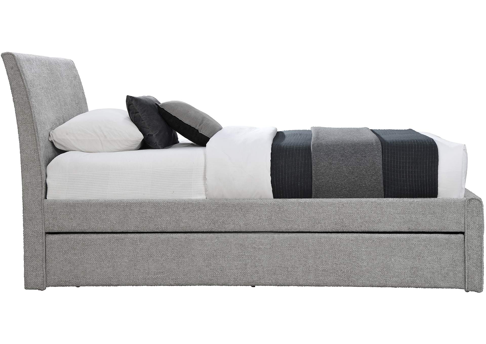 Myles Grey Chenille Fabric Upholstered Twin Trundle Bed image 5