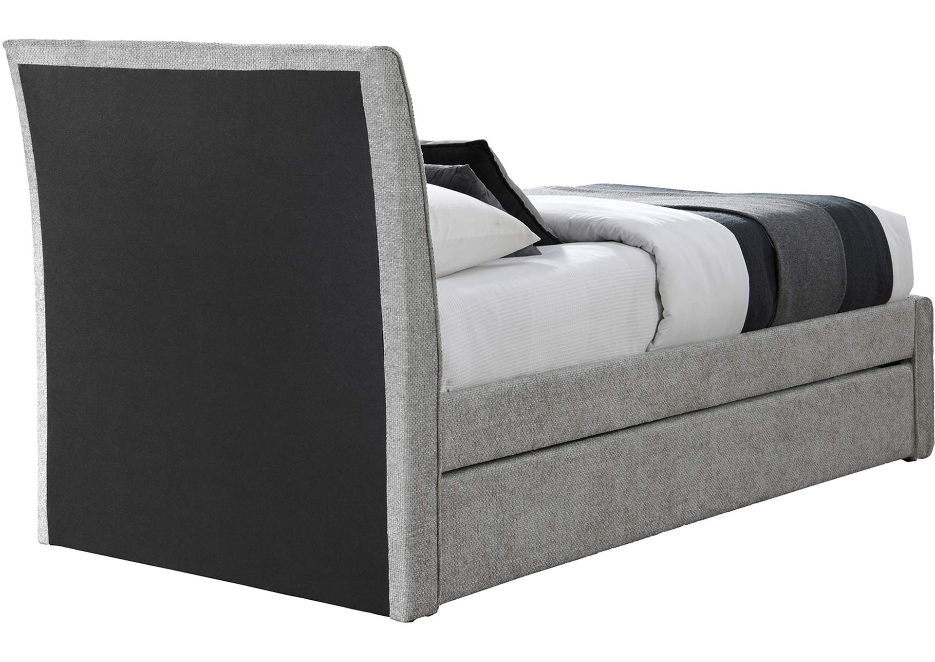 Myles Grey Chenille Fabric Upholstered Twin Trundle Bed image 6