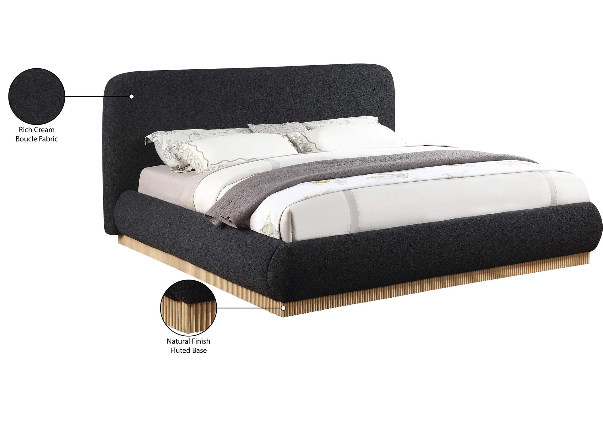 Rigby Black Boucle Fabric Queen Bed