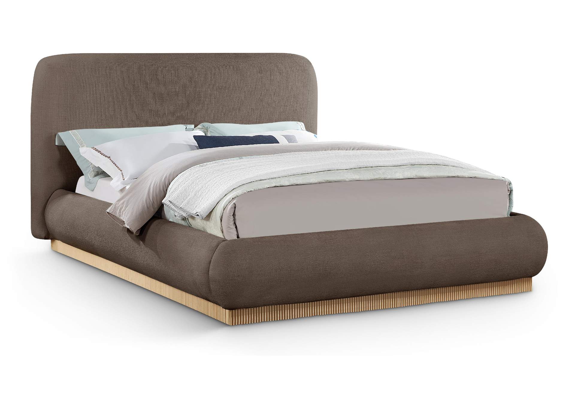 Rigby Brown Linen Textured Fabric Queen Bed image 1
