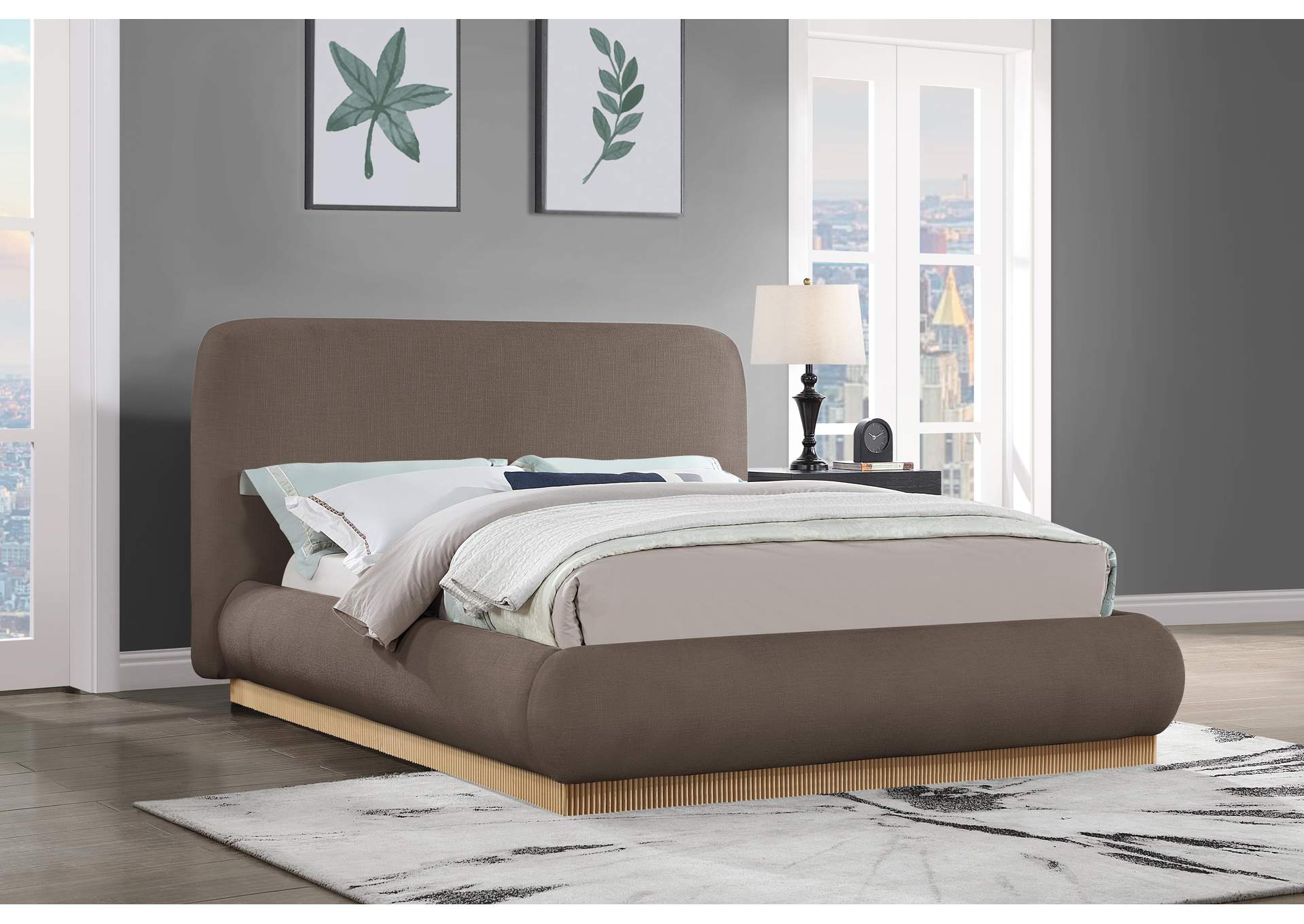 Rigby Brown Linen Textured Fabric Queen Bed image 3