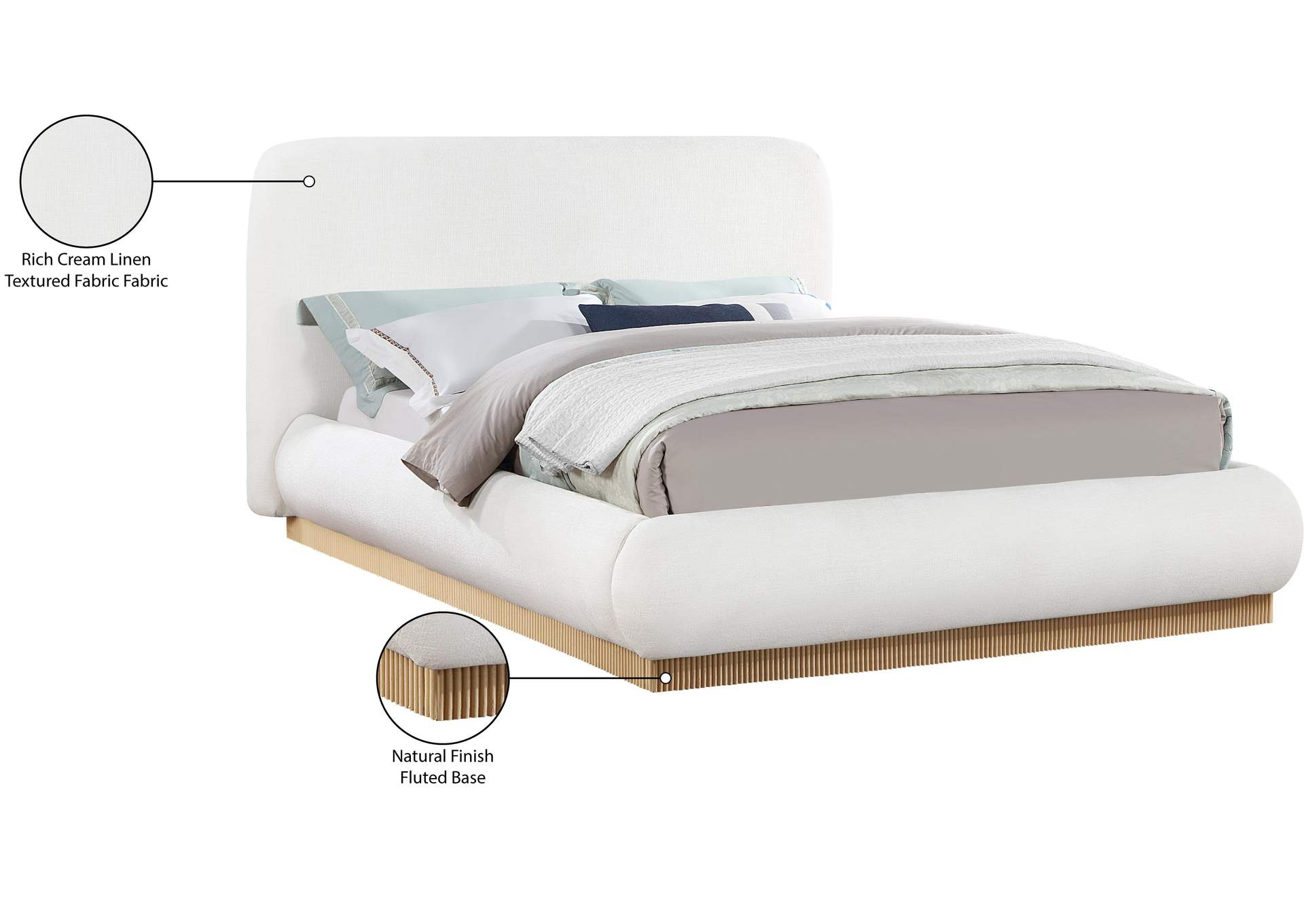 Rigby Cream Linen Textured Fabric Queen Bed image 11