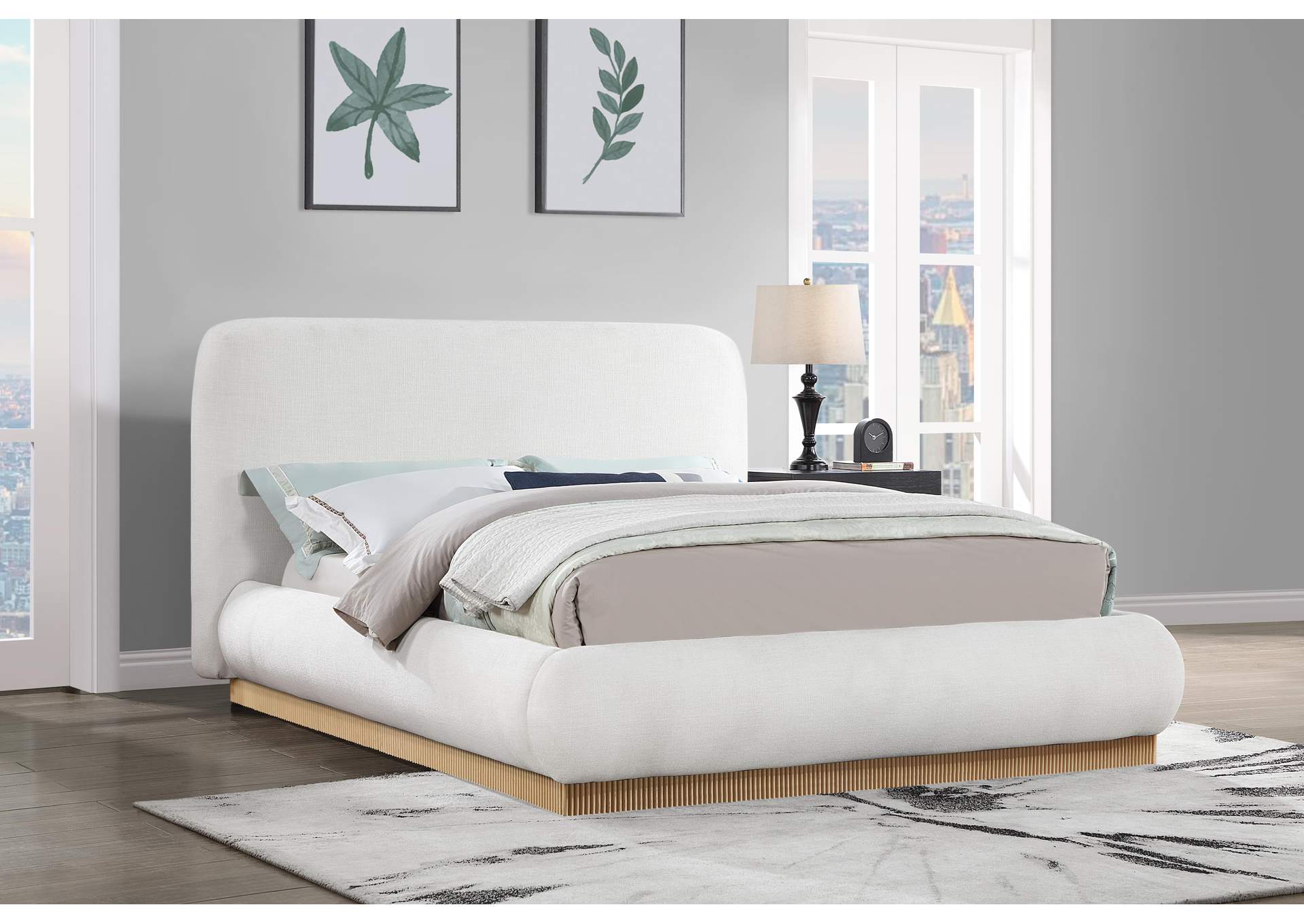 Rigby Cream Linen Textured Fabric Queen Bed image 3
