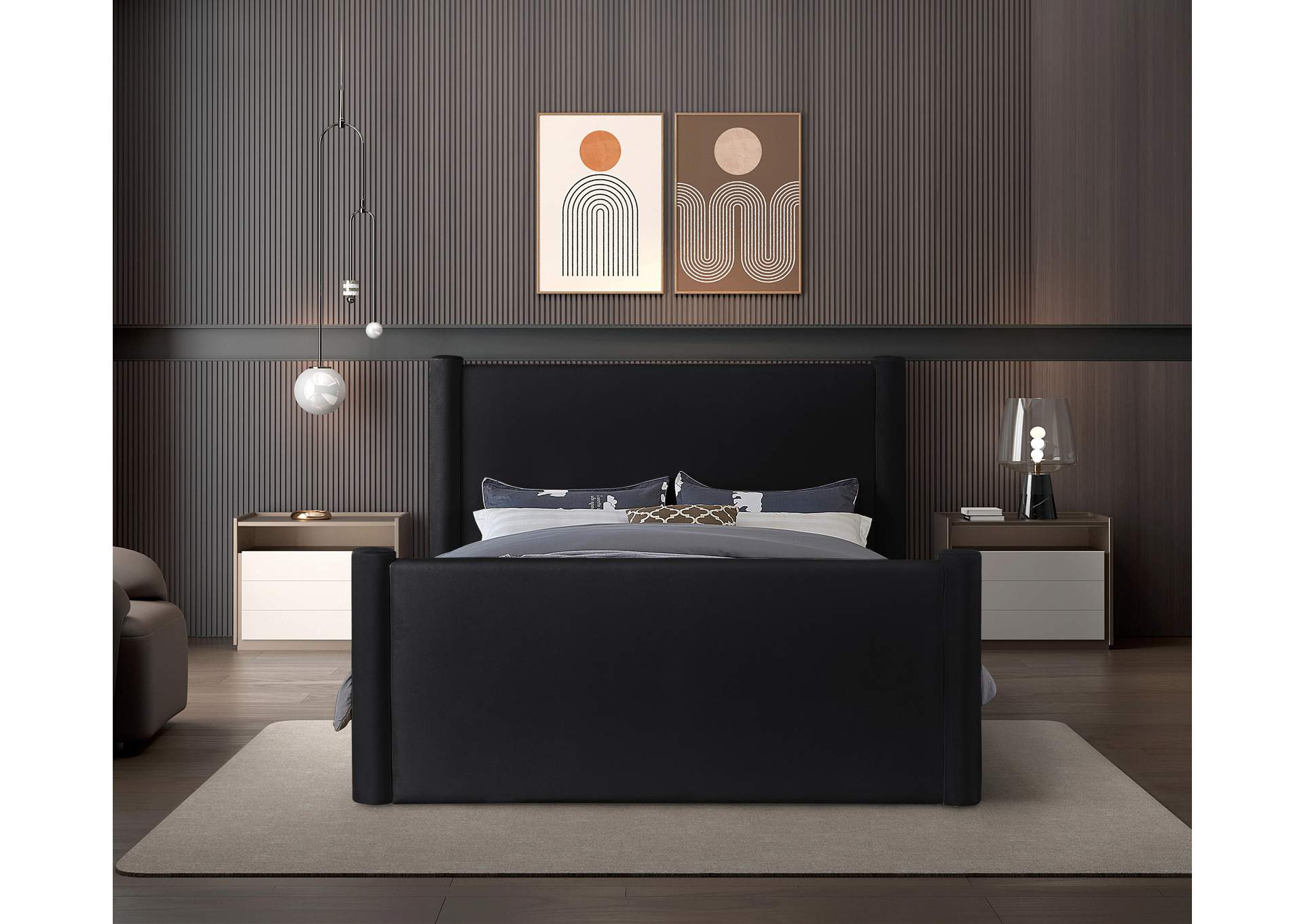 Elias Black Velvet Full Bed