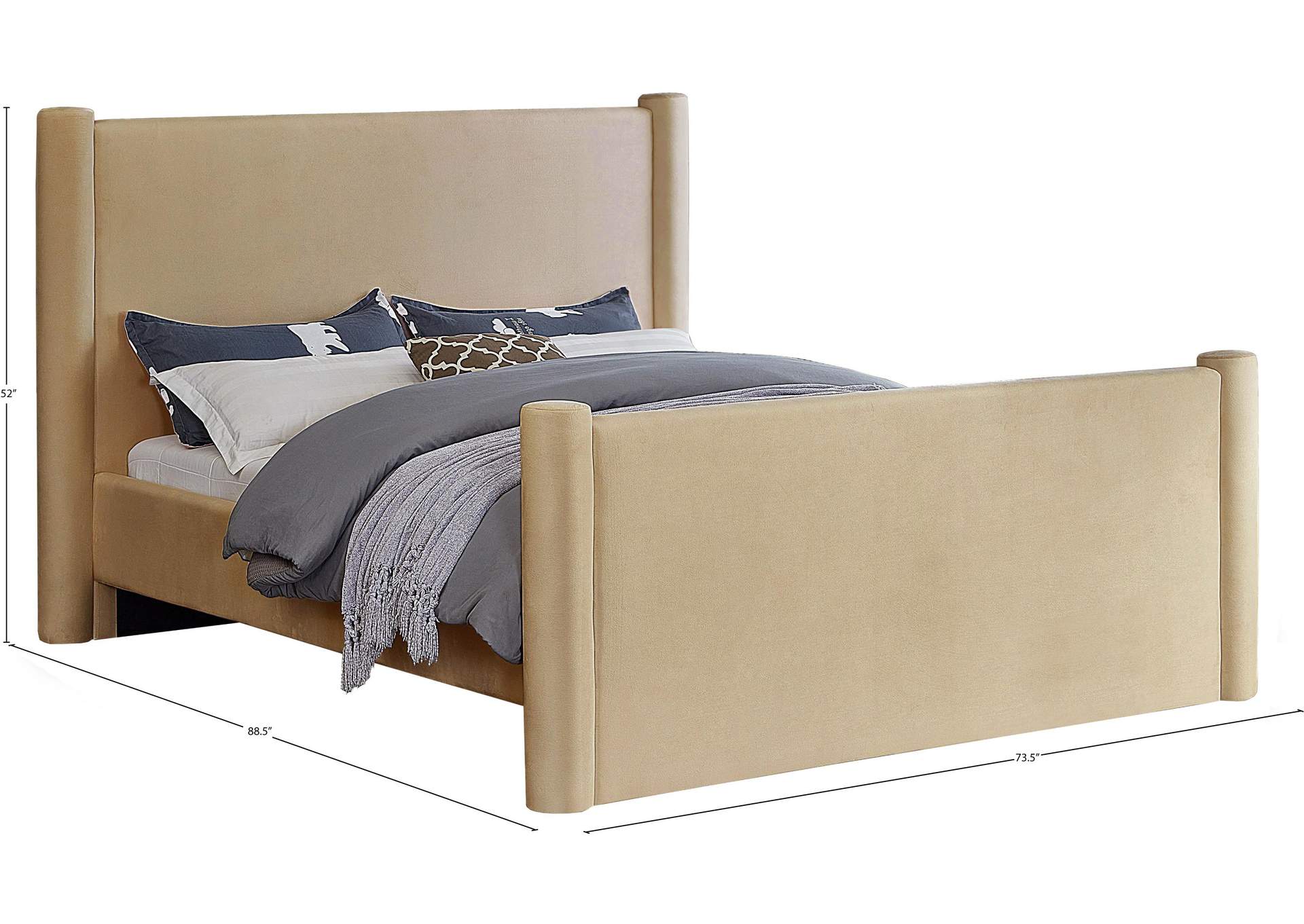 Elias Camel Velvet Queen Bed