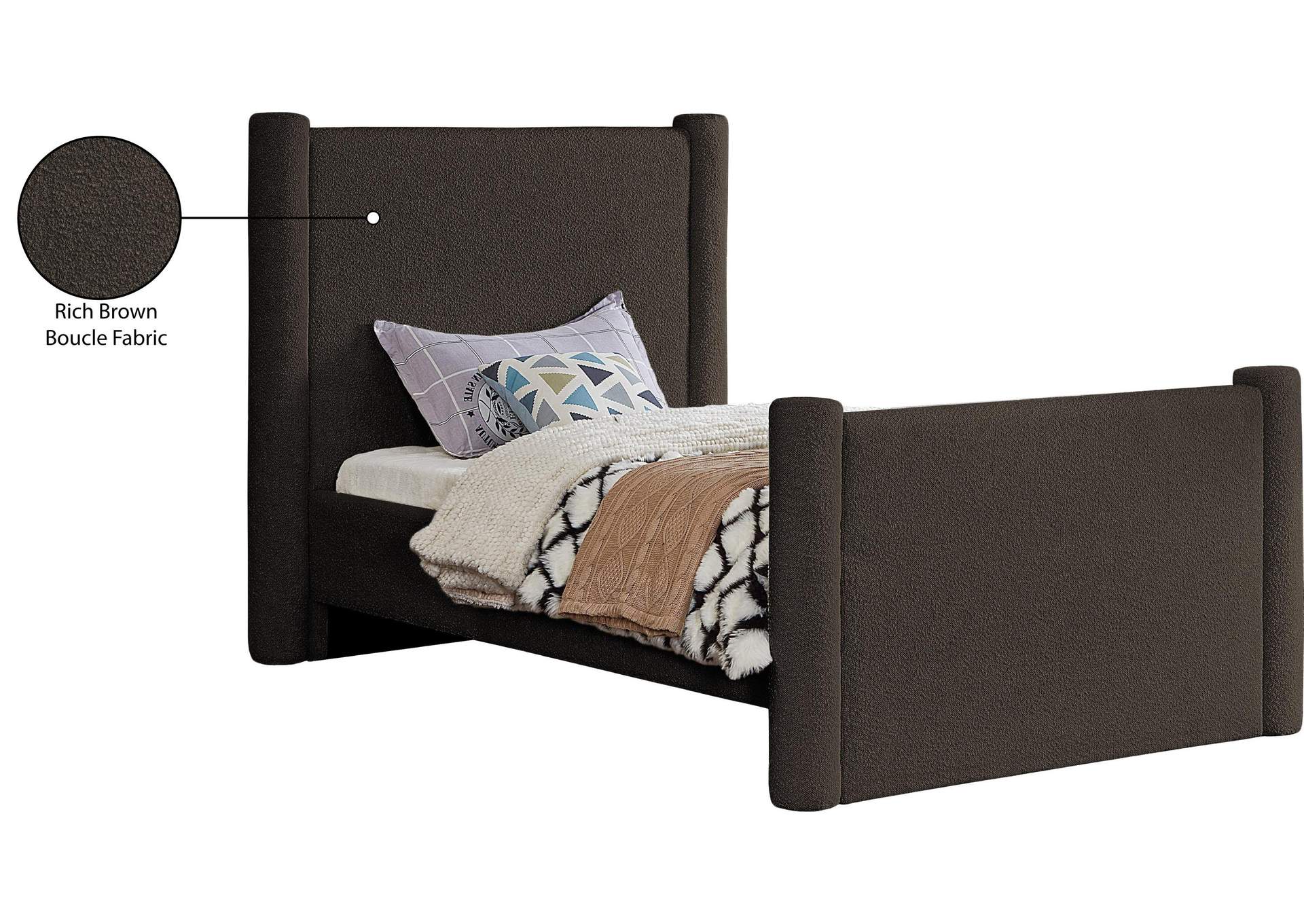 Elias Brown Boucle Fabric Twin Bed