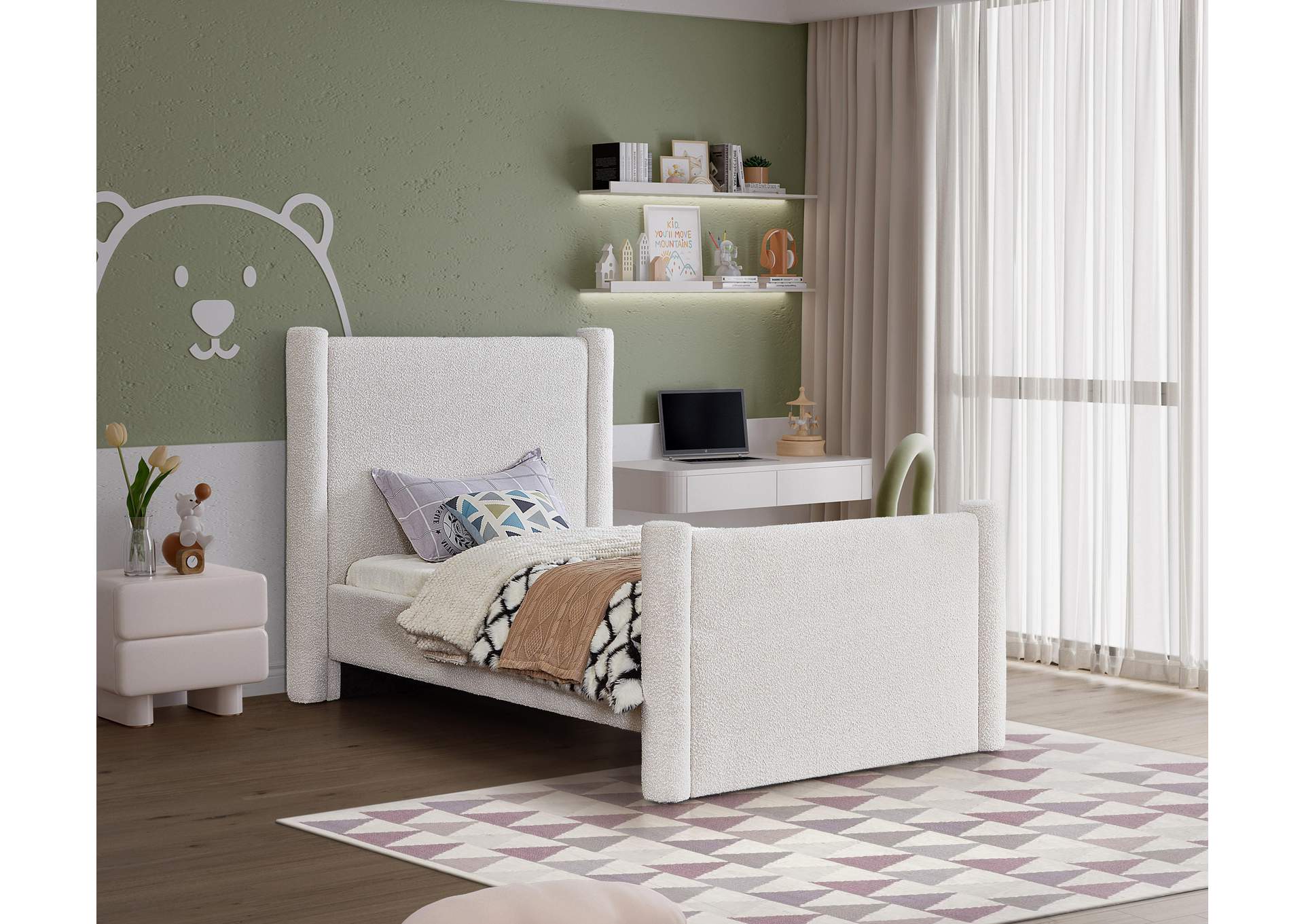 Elias Cream Boucle Fabric Twin Bed