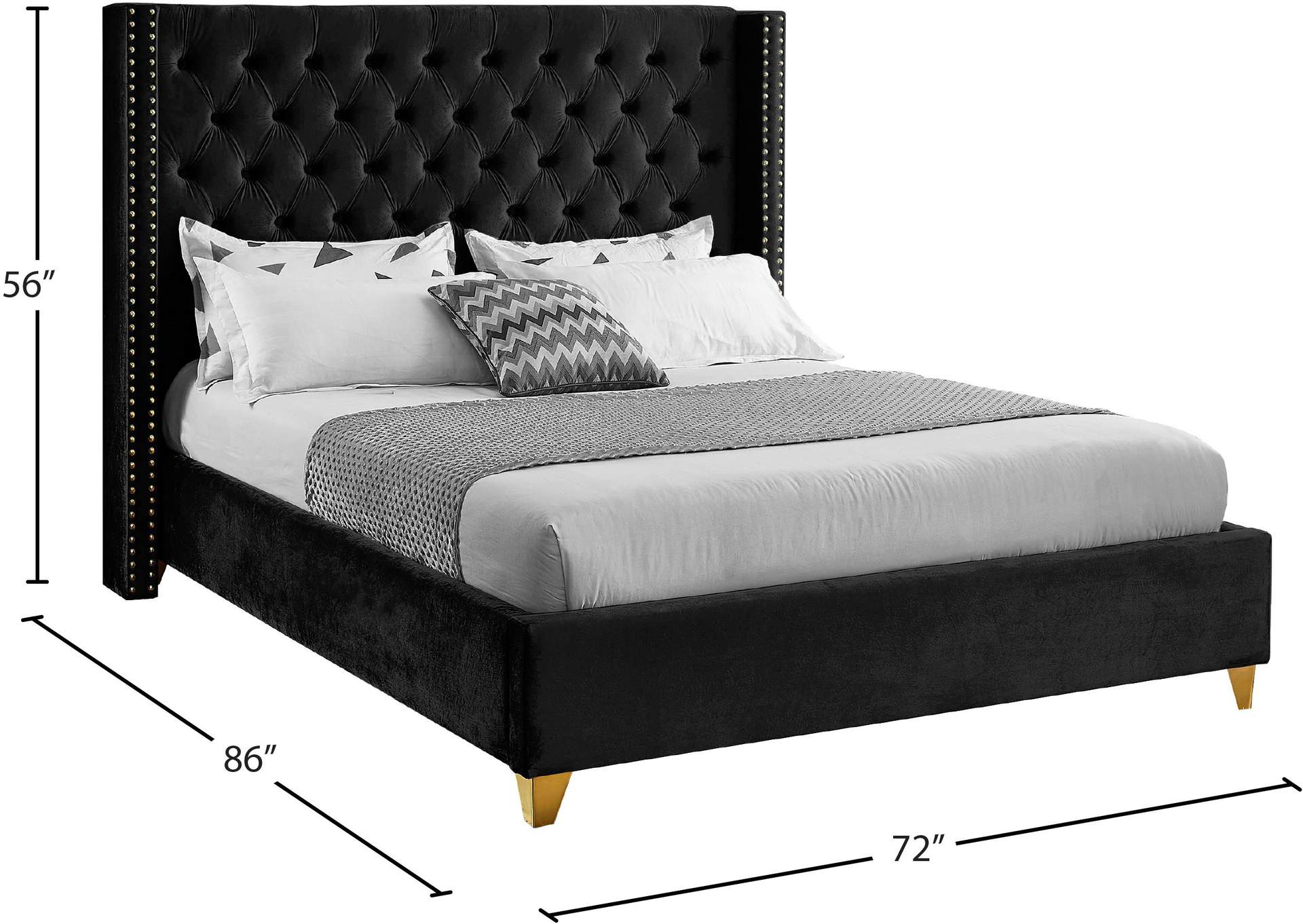 Barolo Black Velvet Queen Bed