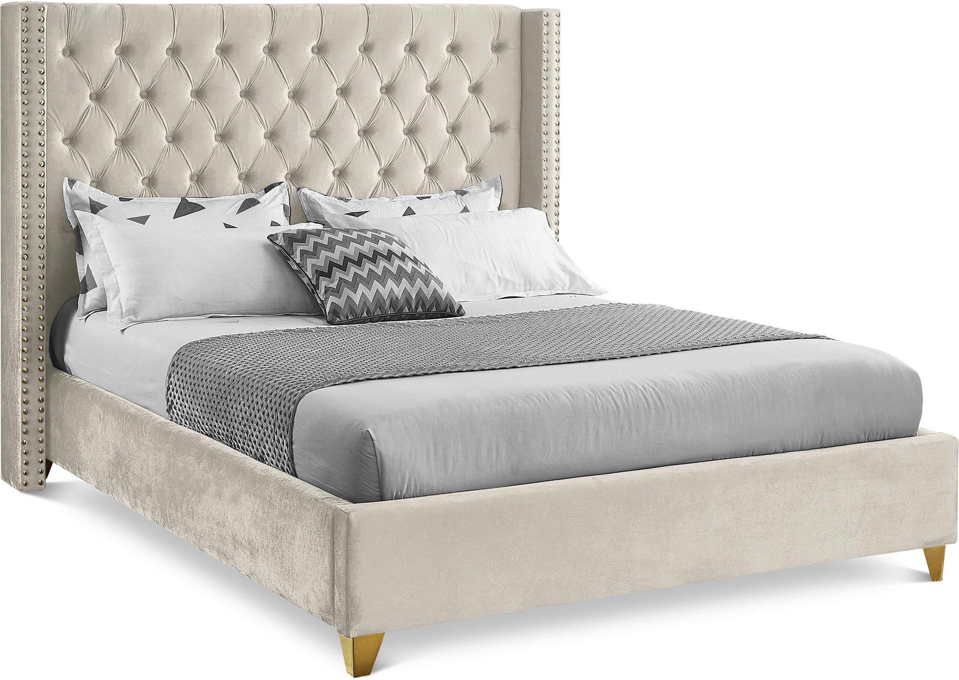 Barolo Cream Velvet Queen Bed