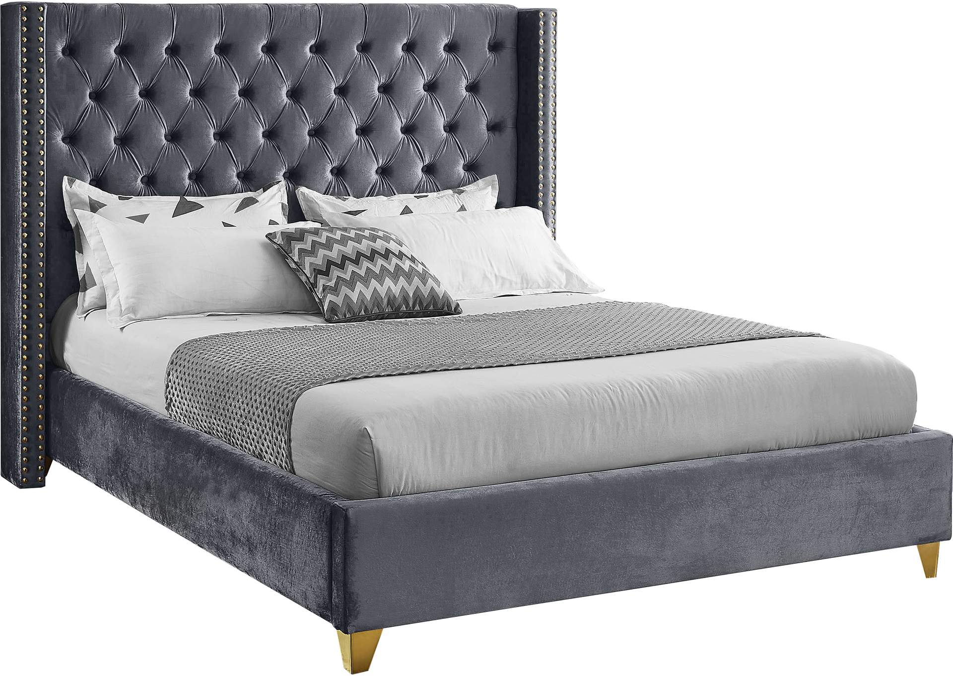 Barolo Grey Velvet Queen Bed