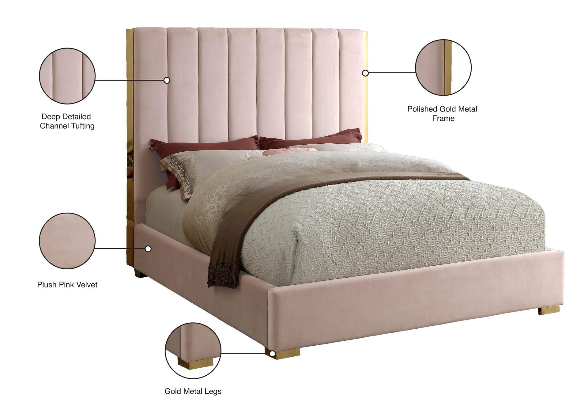 Becca Pink Velvet Full Bed