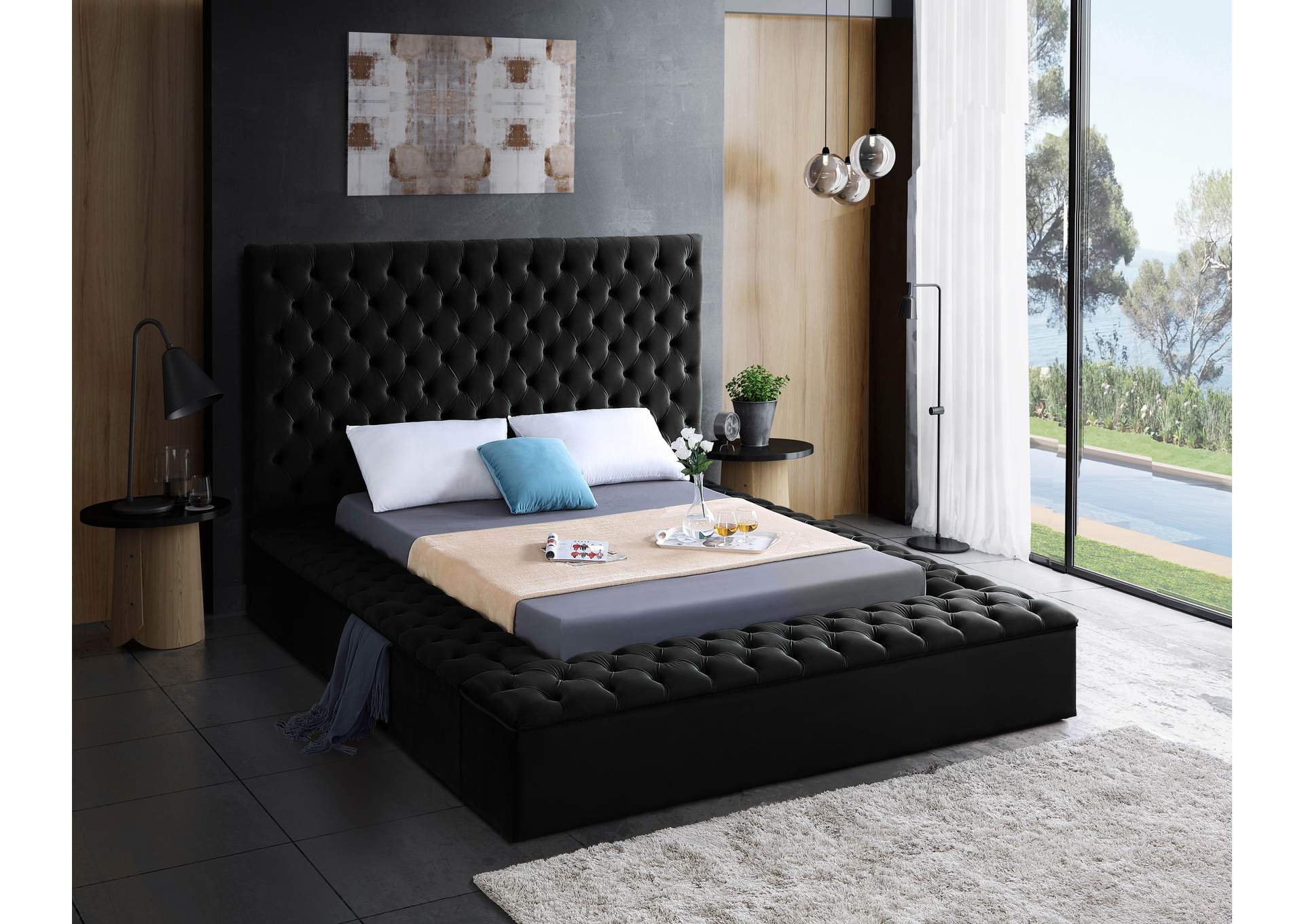 Bliss Black Velvet Queen Bed (3 Boxes)