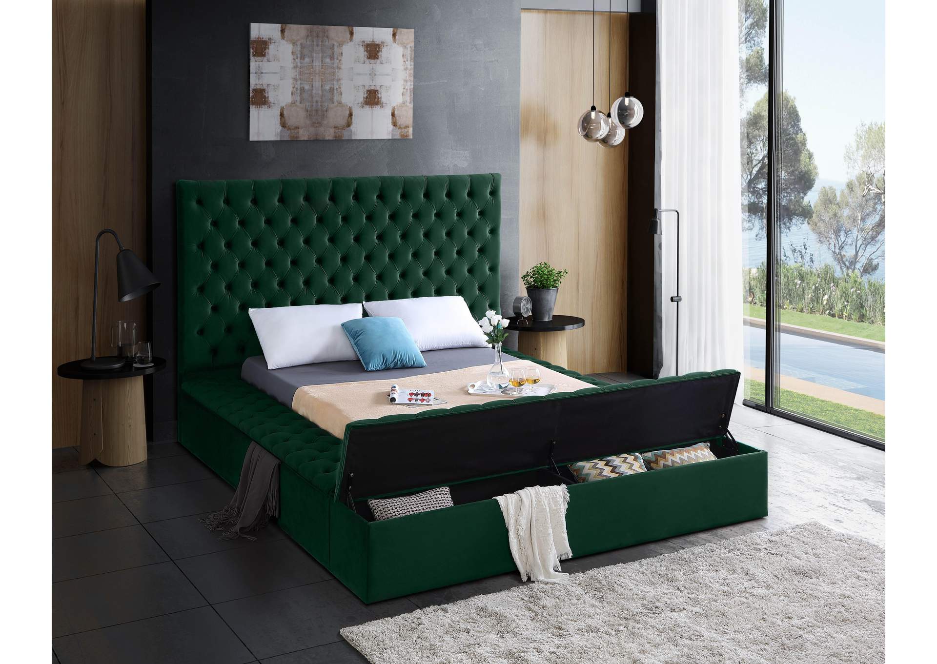 Bliss Green Velvet Queen Bed (3 Boxes)