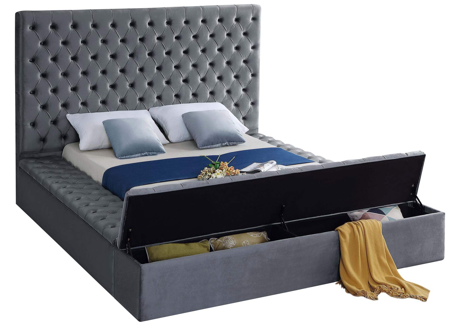 Bliss Grey Velvet Full Bed (3 Boxes)