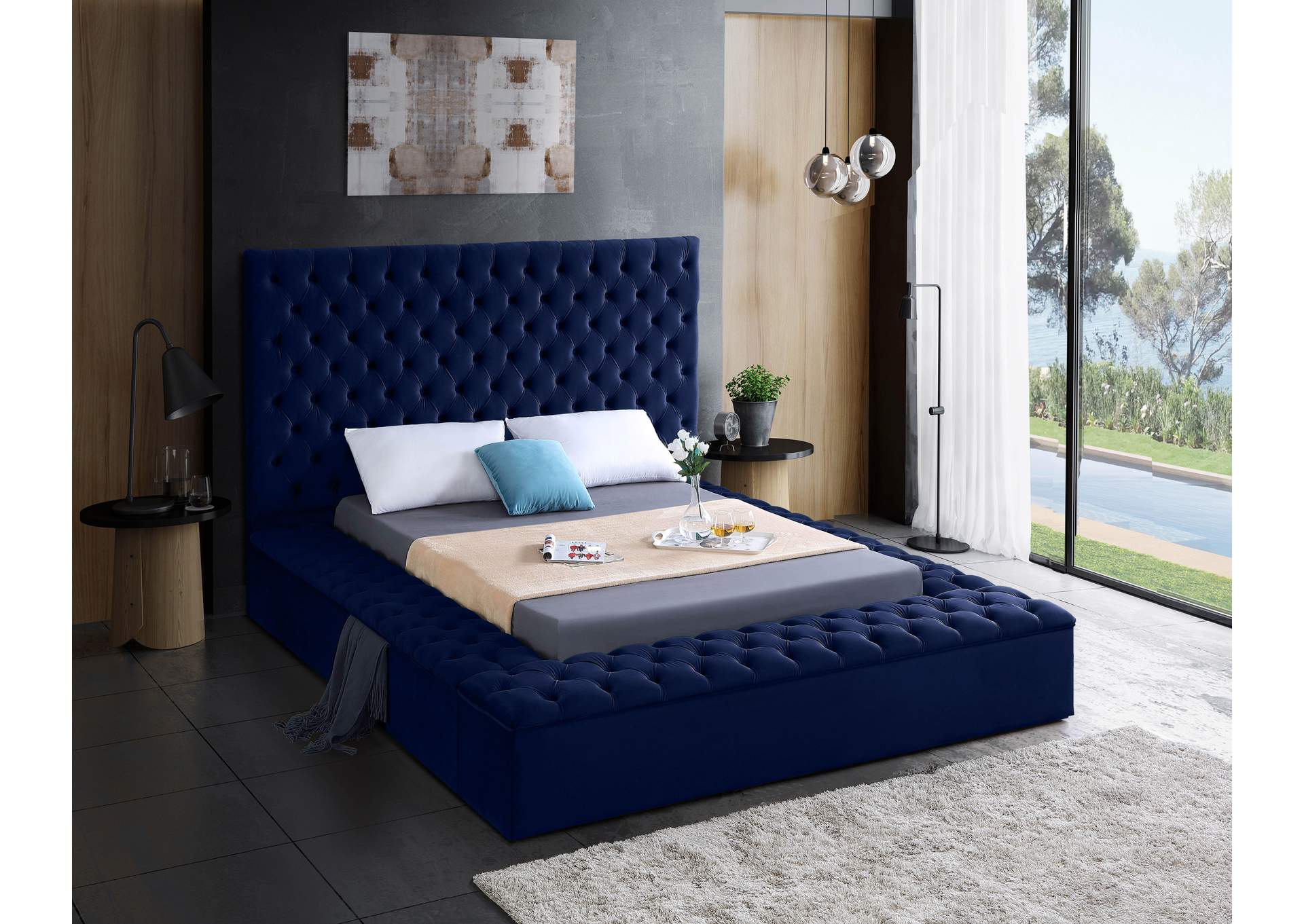 Bliss Navy Velvet King Bed (3 Boxes)