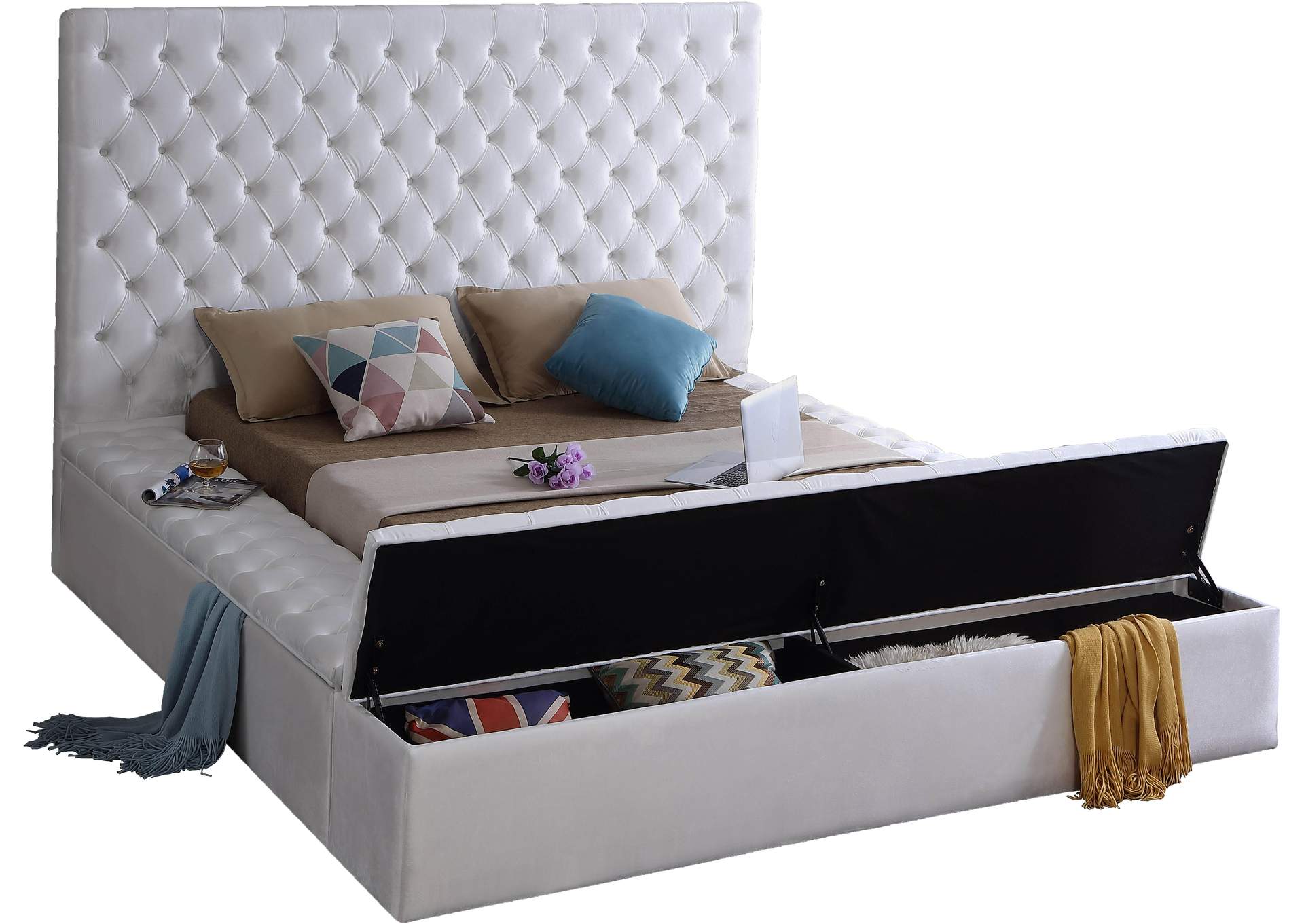 Bliss White Velvet Full Bed (3 Boxes)
