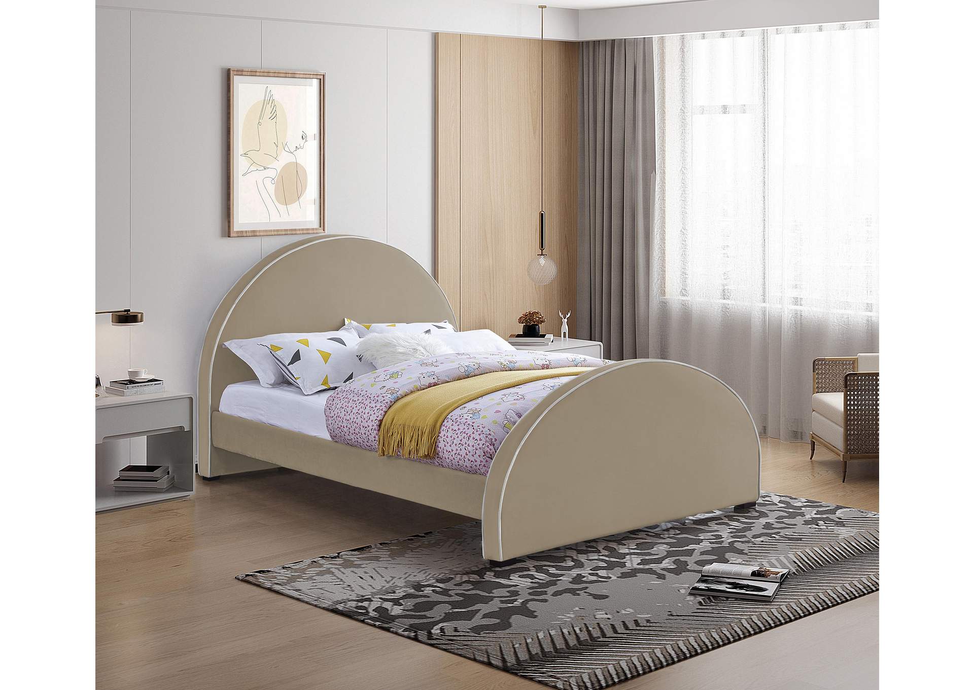 Brody Beige Velvet Queen Bed