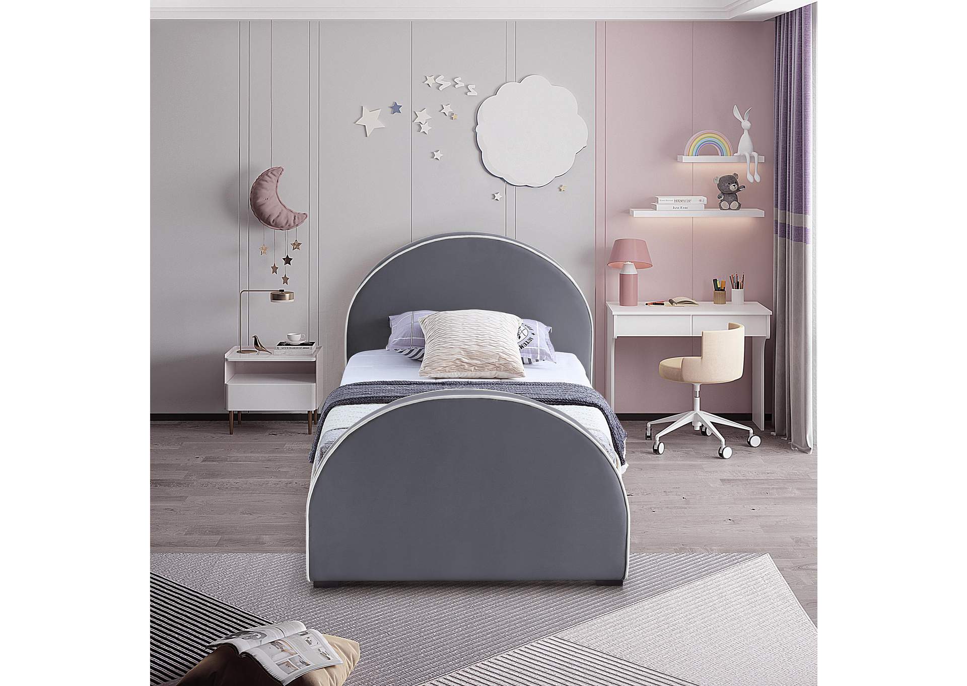 Brody Grey Velvet Twin Bed