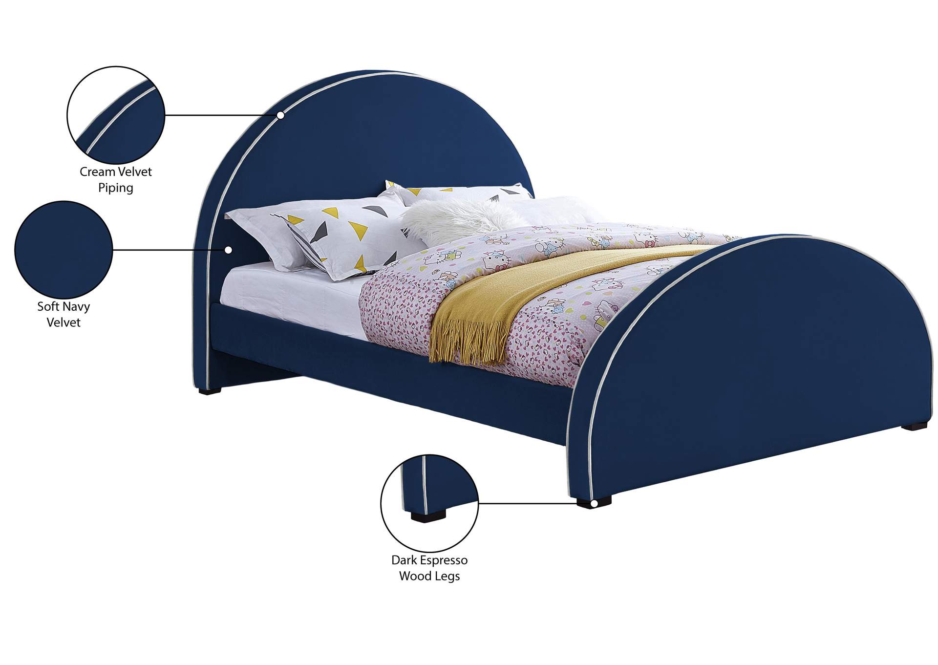 Brody Navy Velvet Full Bed