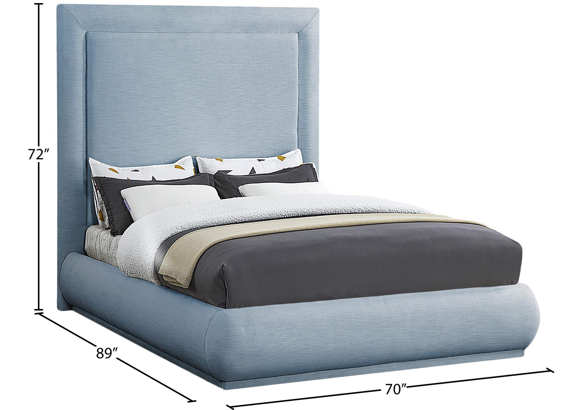 Brooke Light Blue Linen Textured Fabric Queen Bed