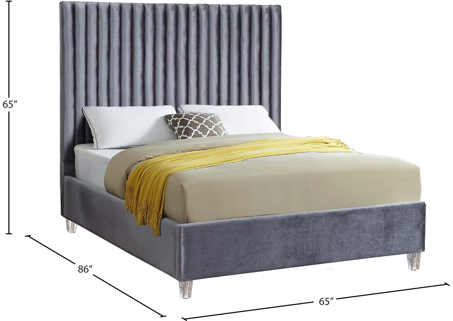 Candace Grey Velvet Queen Bed