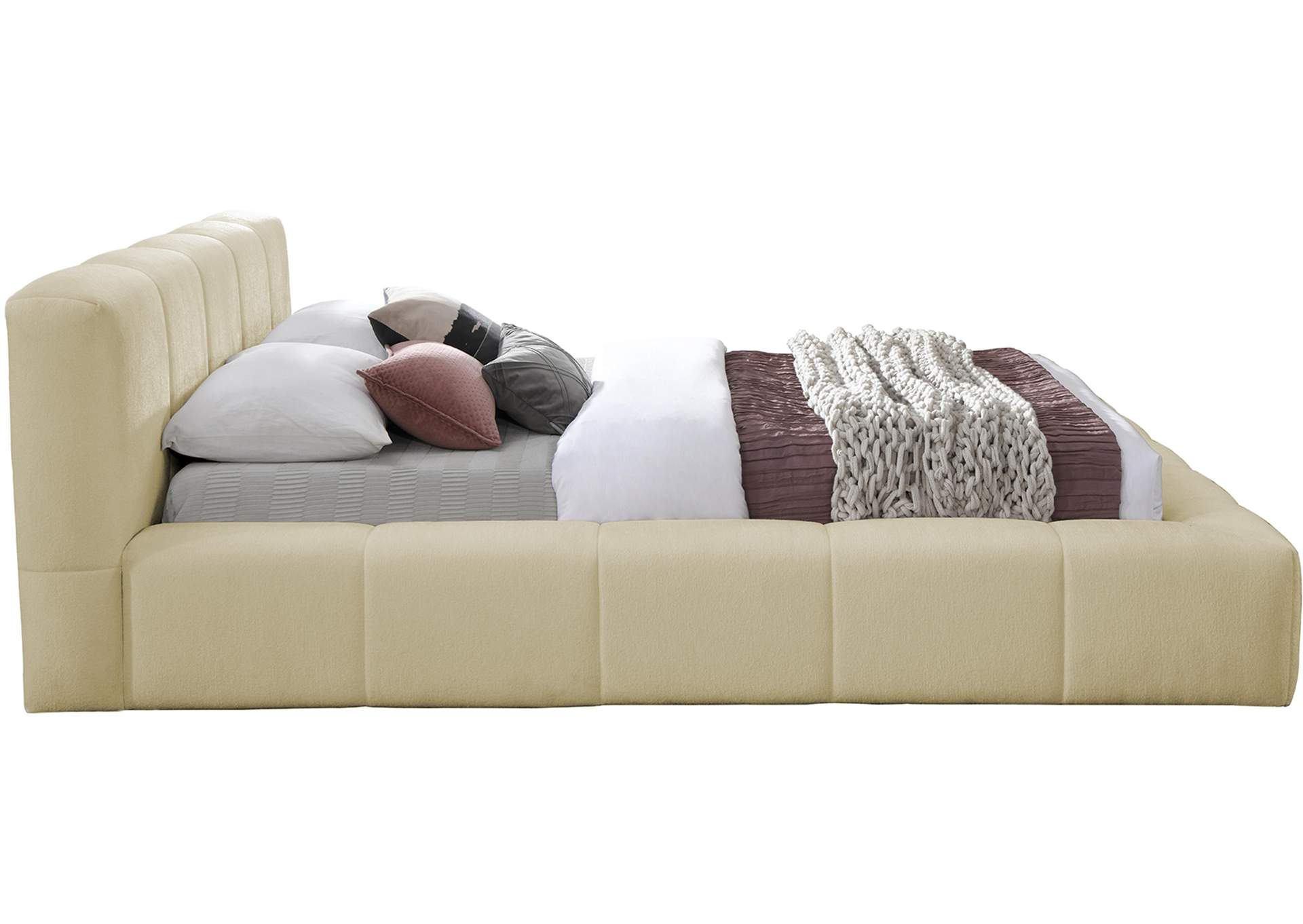 Carlin Beige Chenille Fabric King Bed (3 Boxes)