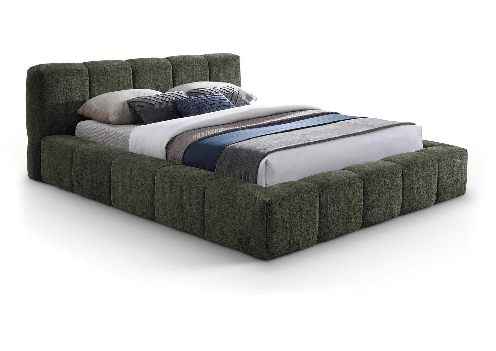 Carlin Olive Chenille Fabric Full Bed (3 Boxes)
