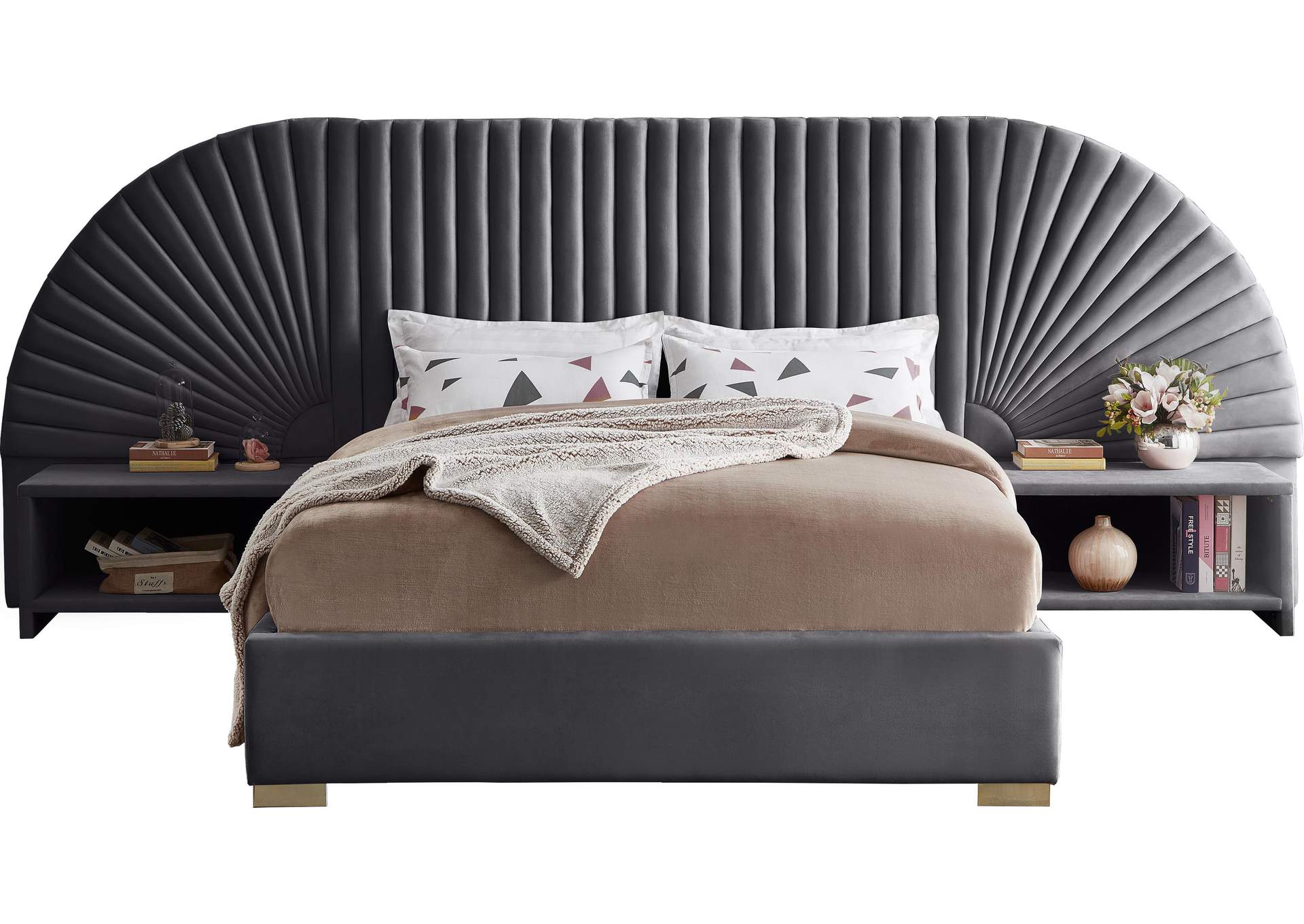 Cleo Grey Velvet King Bed (3 Boxes)