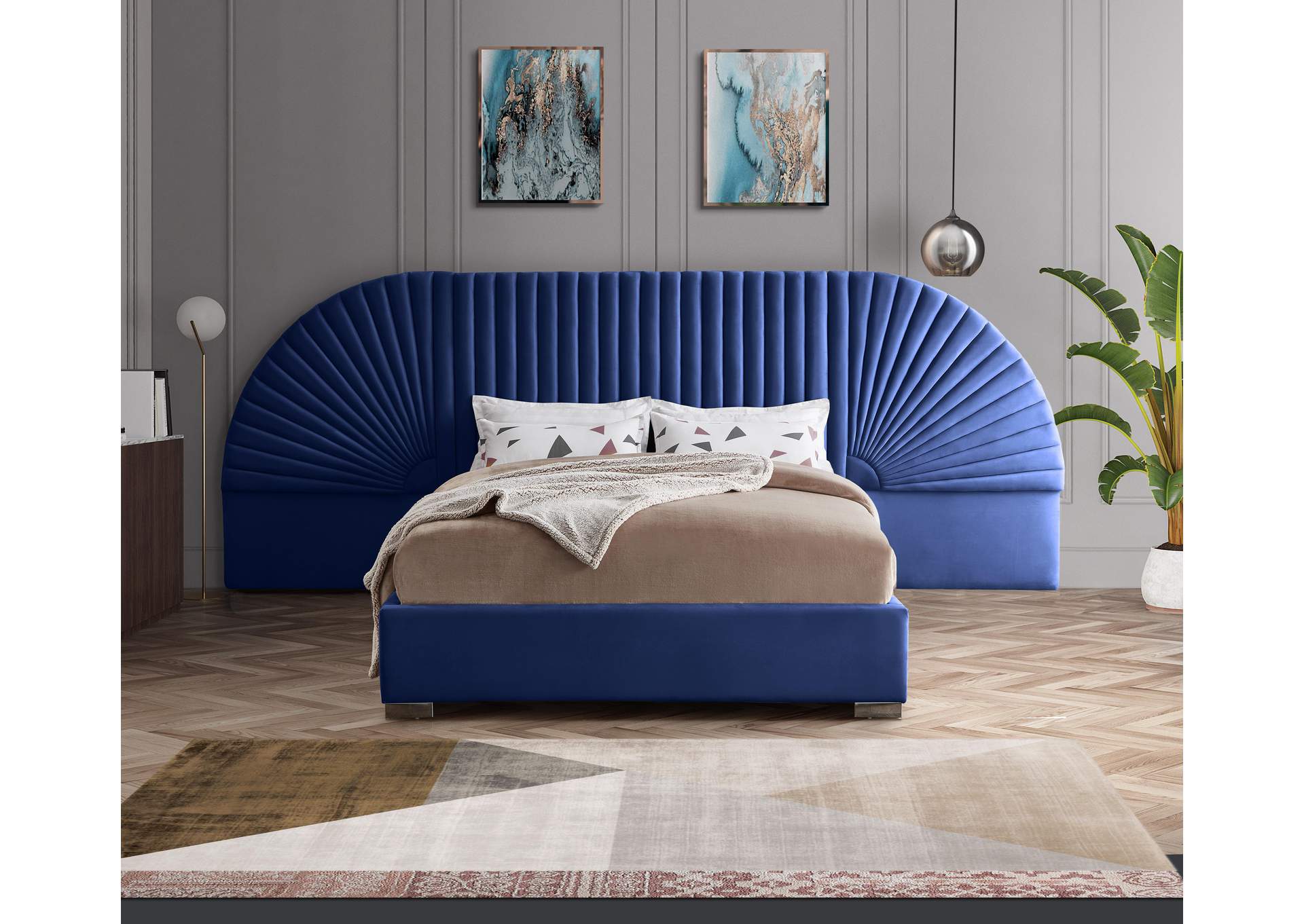 Cleo Navy Velvet King Bed (3 Boxes)