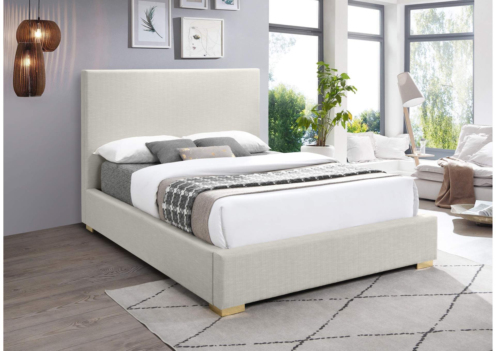 Crosby Beige Linen Textured Fabric Full Bed