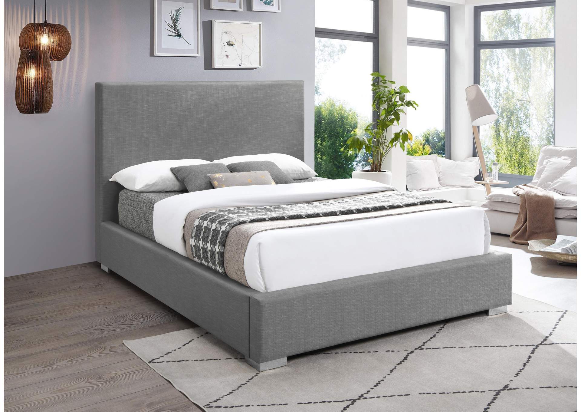 Crosby Grey Linen Textured Fabric King Bed