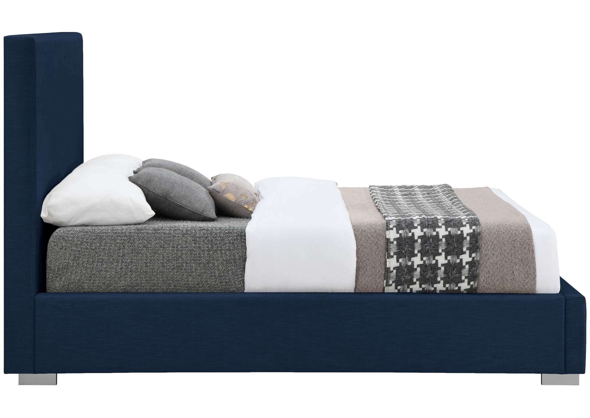 Crosby Navy Linen Textured Fabric King Bed
