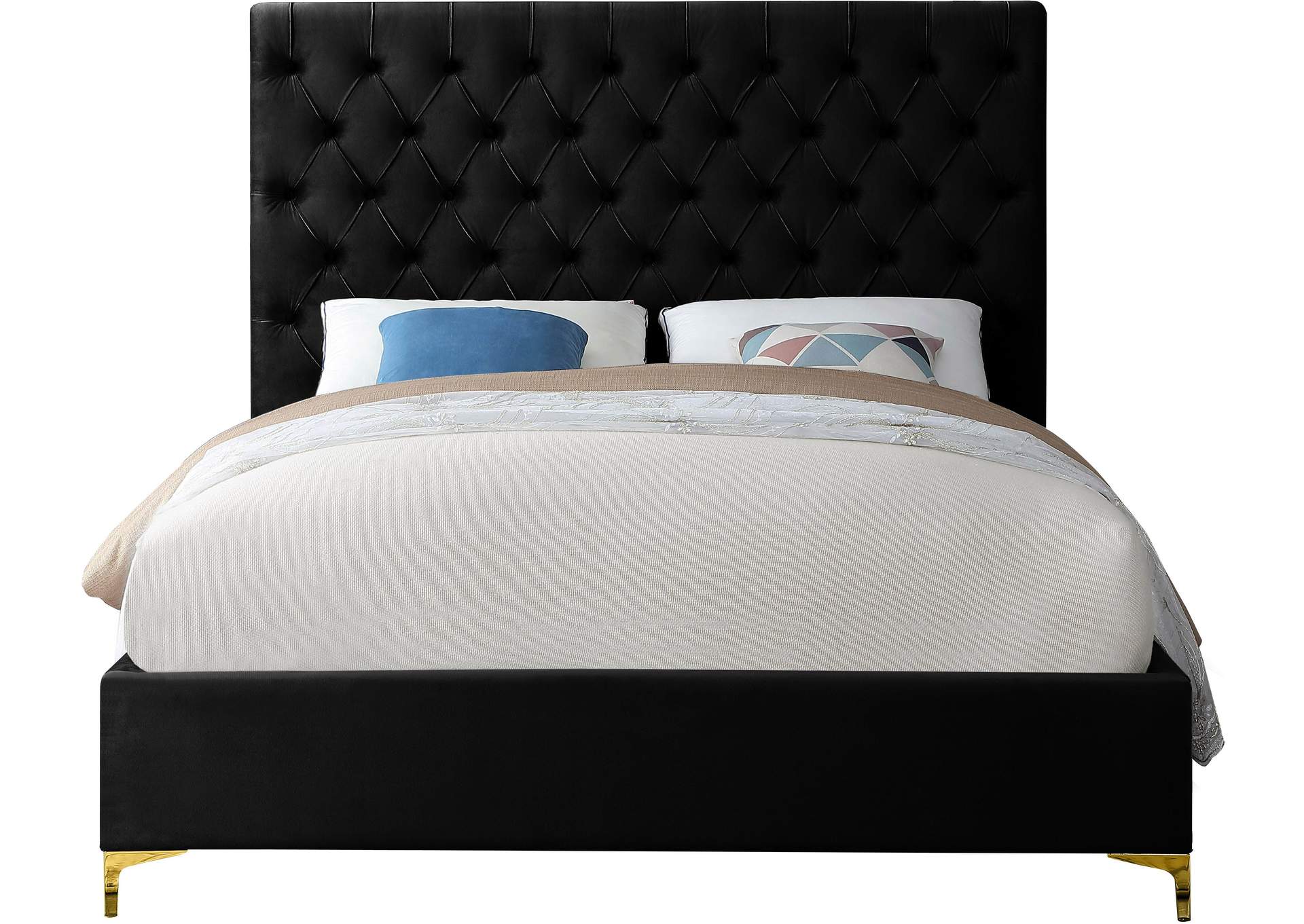 Cruz Black Velvet Queen Bed