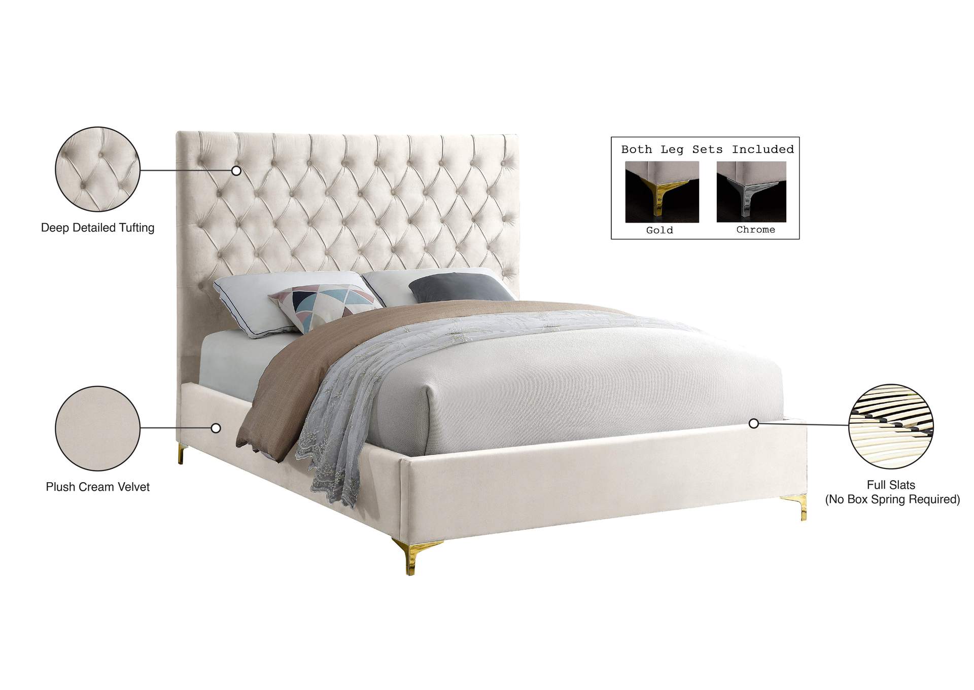 Cruz Cream Velvet King Bed