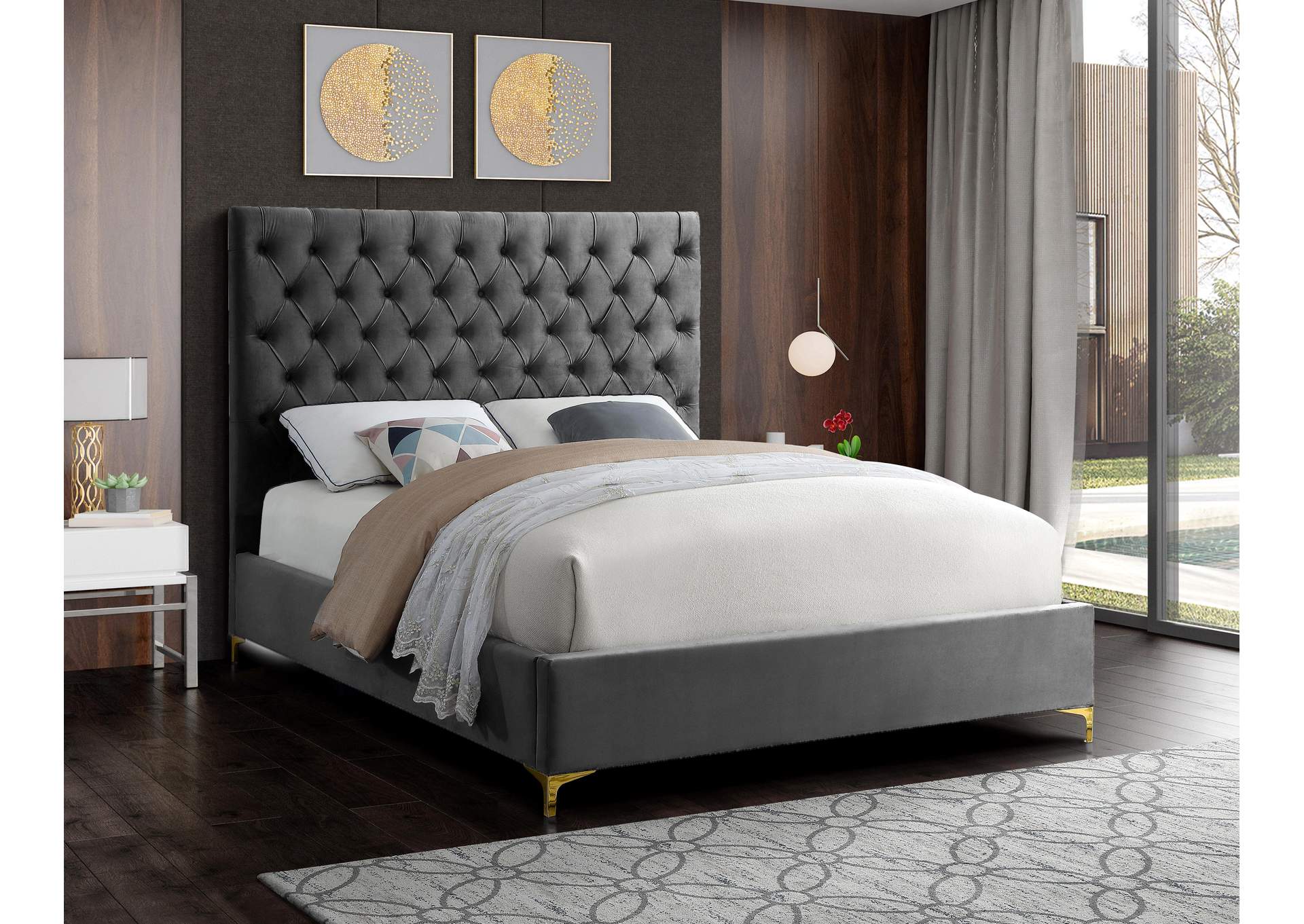Cruz Grey Velvet Queen Bed