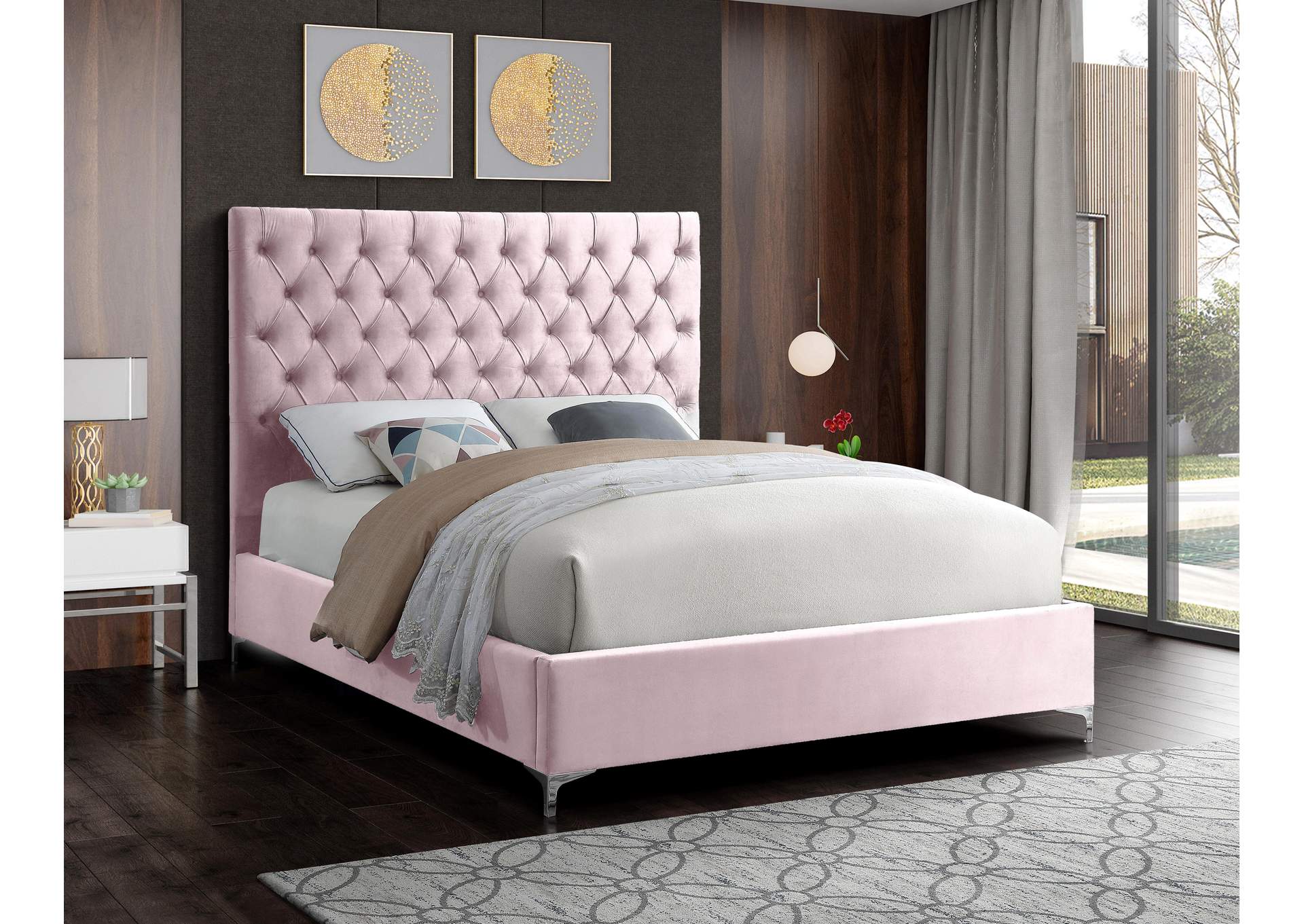 Cruz Pink Velvet King Bed