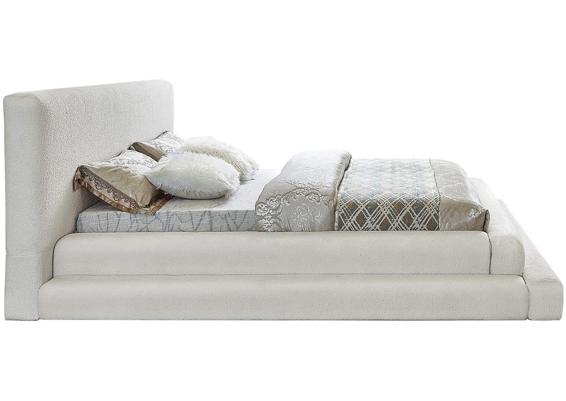 Dane Cream Teddy Fabric Queen Bed (3 Boxes)