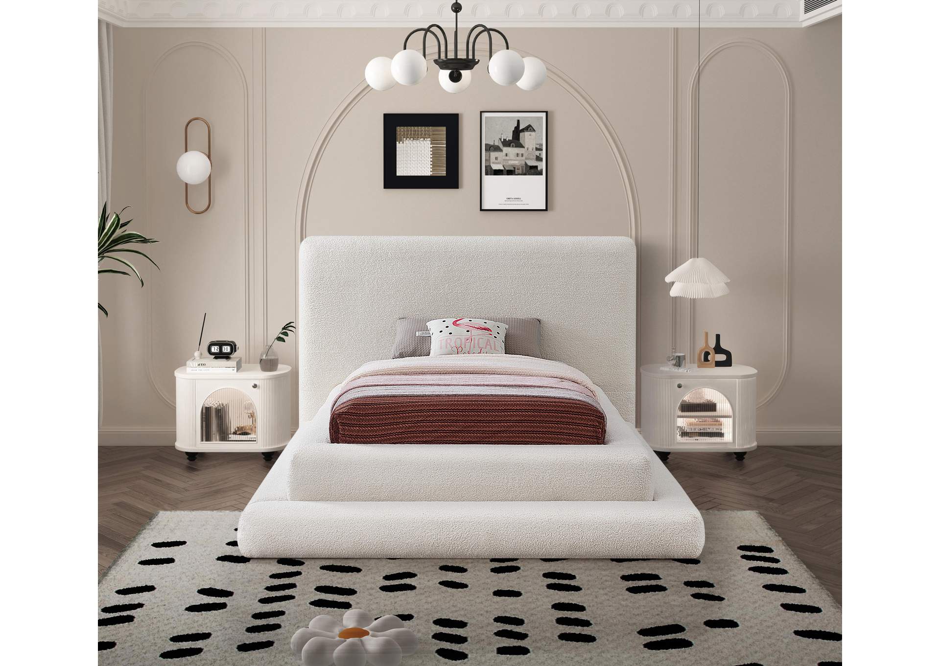 Dane Cream Teddy Fabric Twin Bed (3 Boxes)