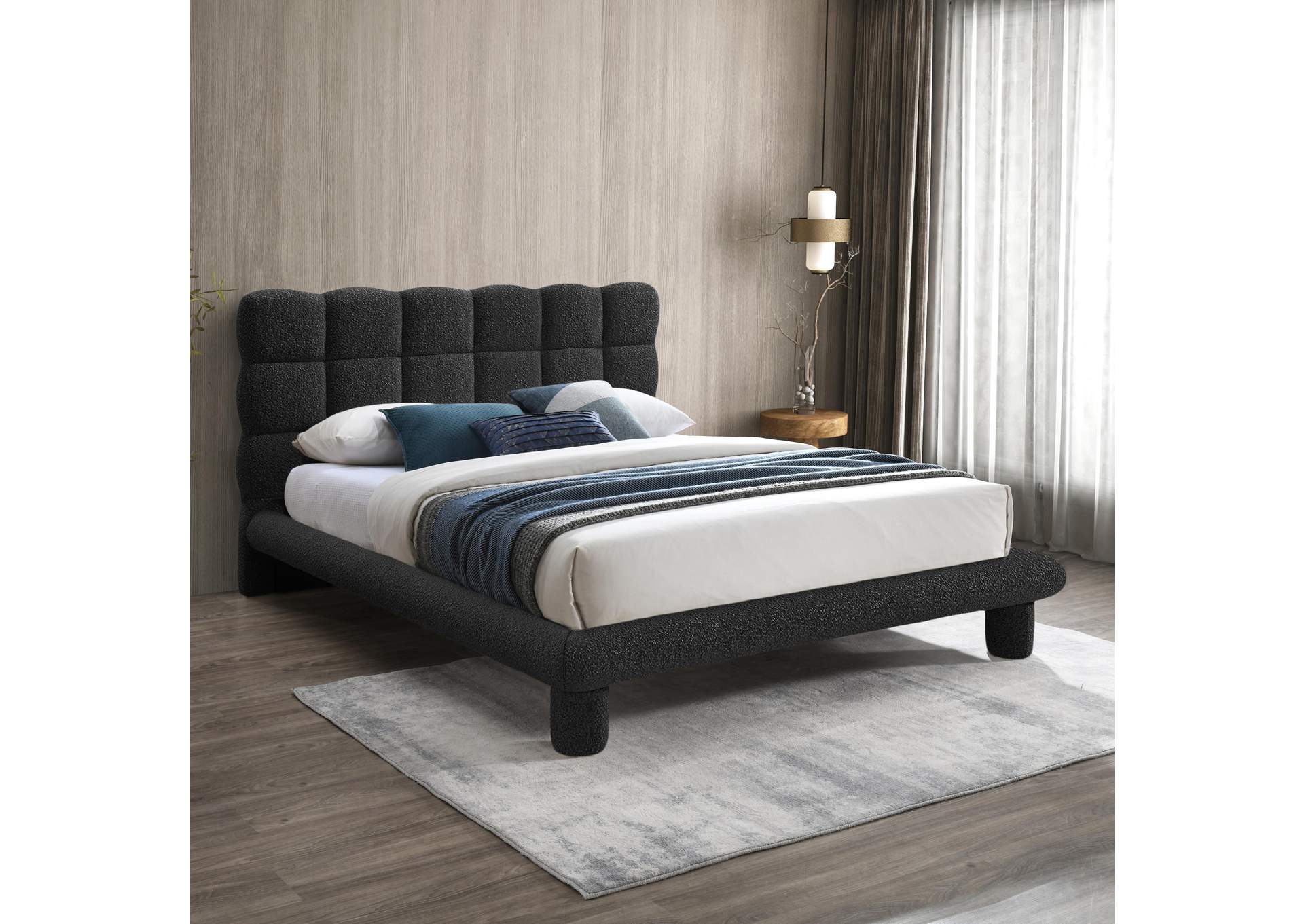 Deco Black Boucle Fabric Full Bed (3 Boxes)