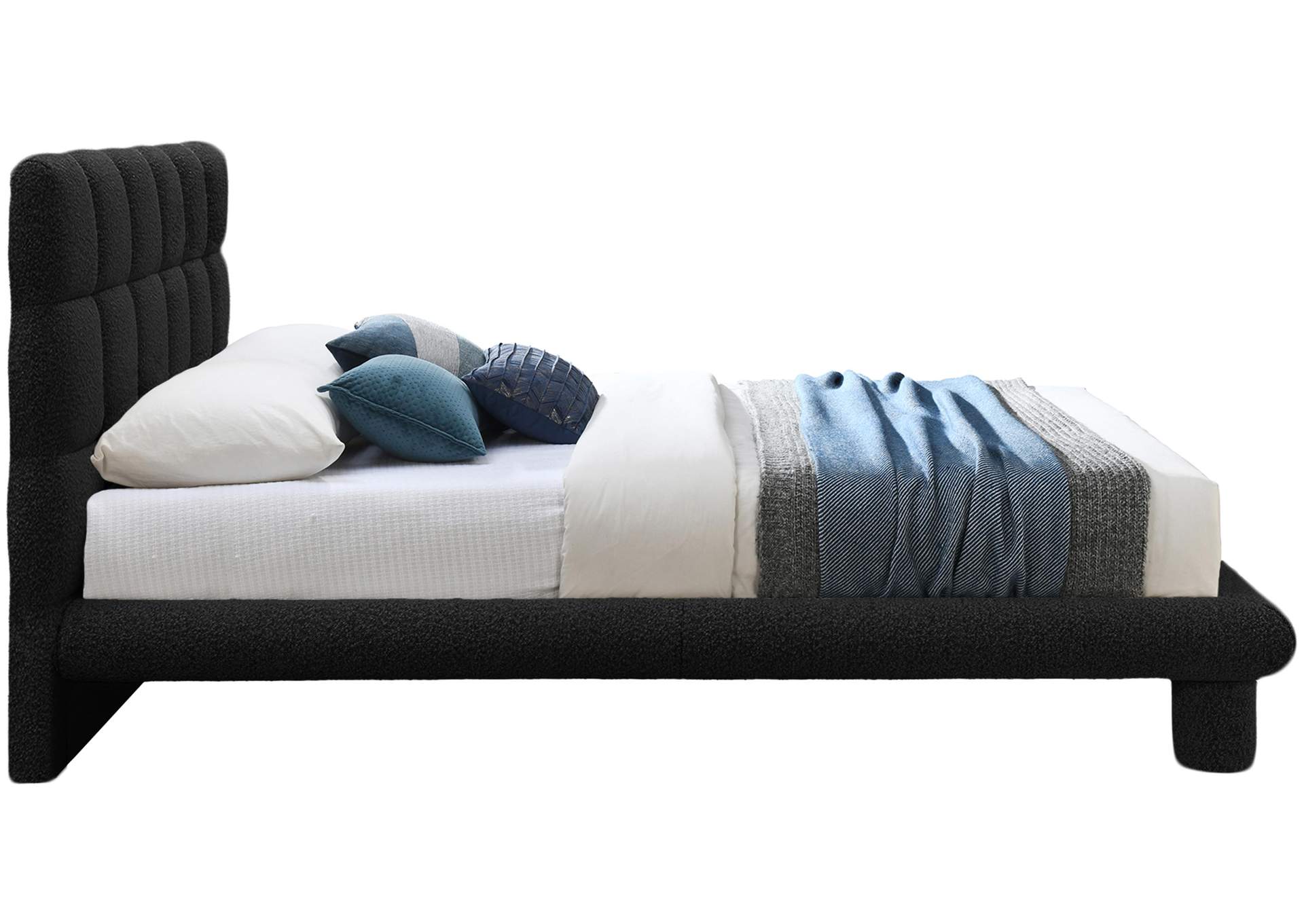 Deco Black Boucle Fabric King Bed (3 Boxes)