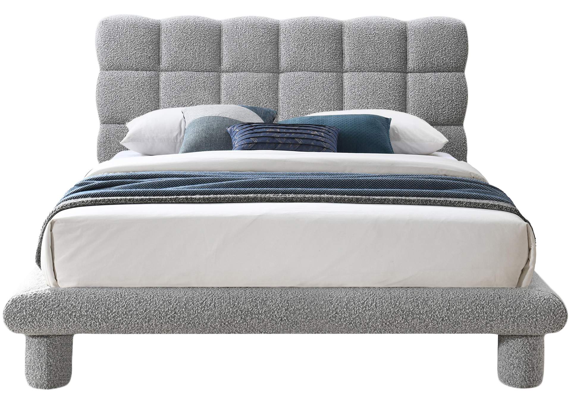 Deco Grey Boucle Fabric Full Bed (3 Boxes)